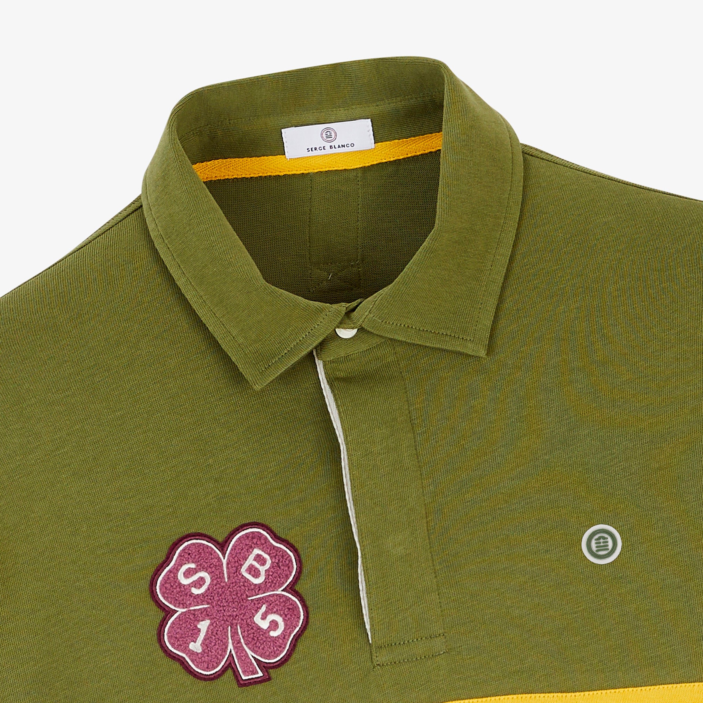 Unisex long-sleeved rugby polo shirt in thyme green stripes SERGE BLANCO Green