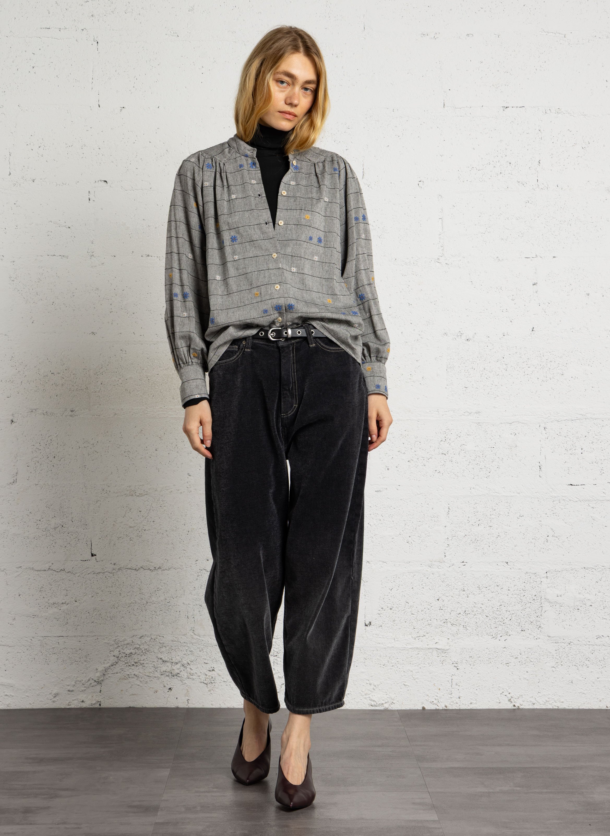 Blouse droite à carreaux en coton mélangé TINSELS Gris