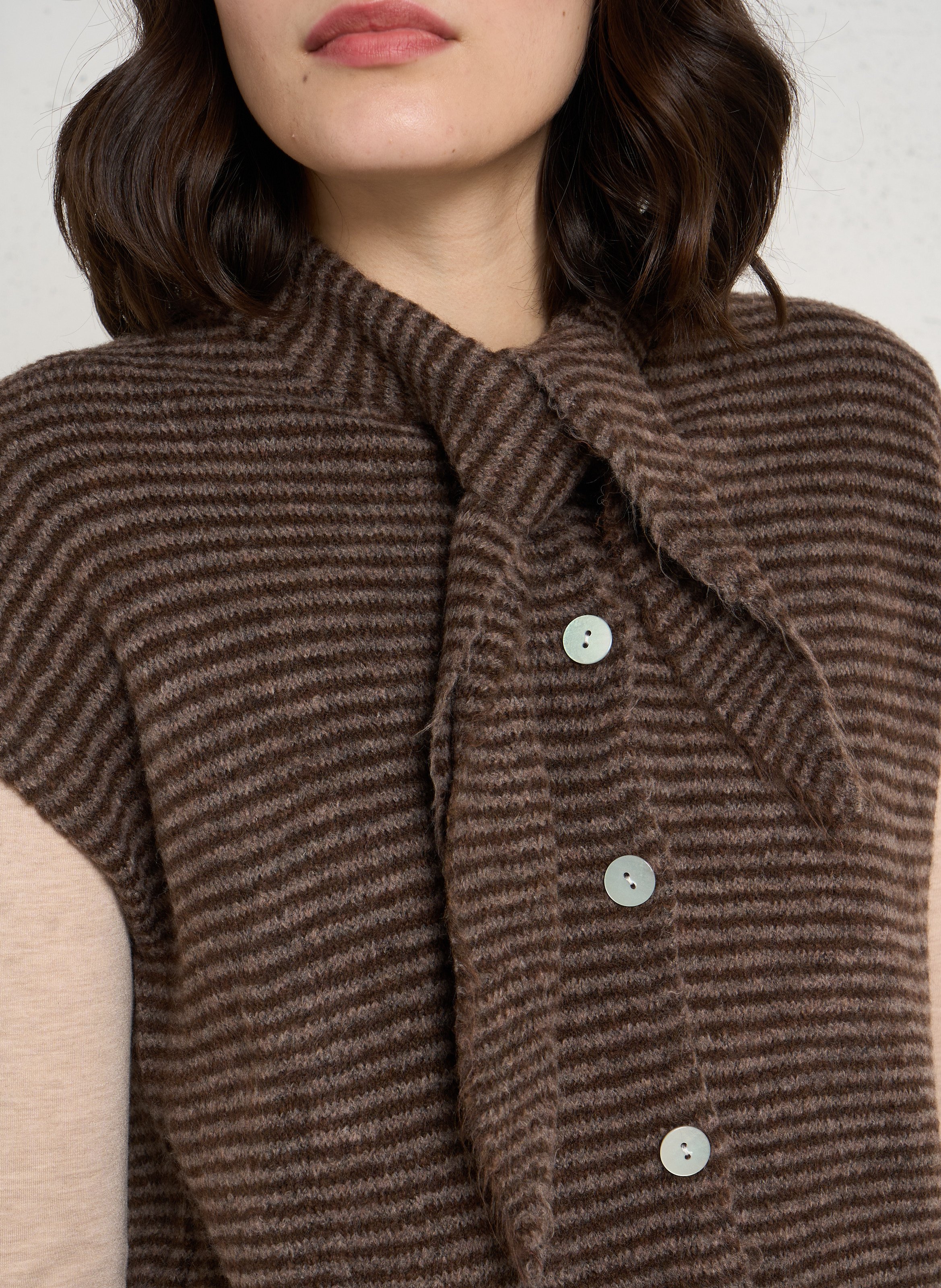 Striped sleeveless tie-neck cardigan PLEASE Brown