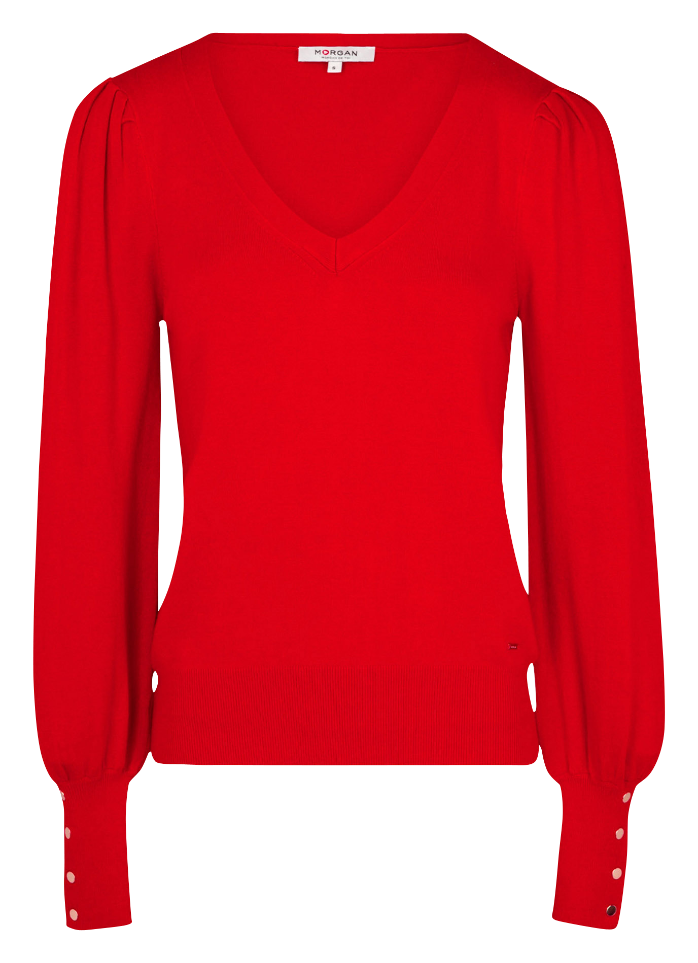 Pull col V en maille mélangée MORGAN Rouge