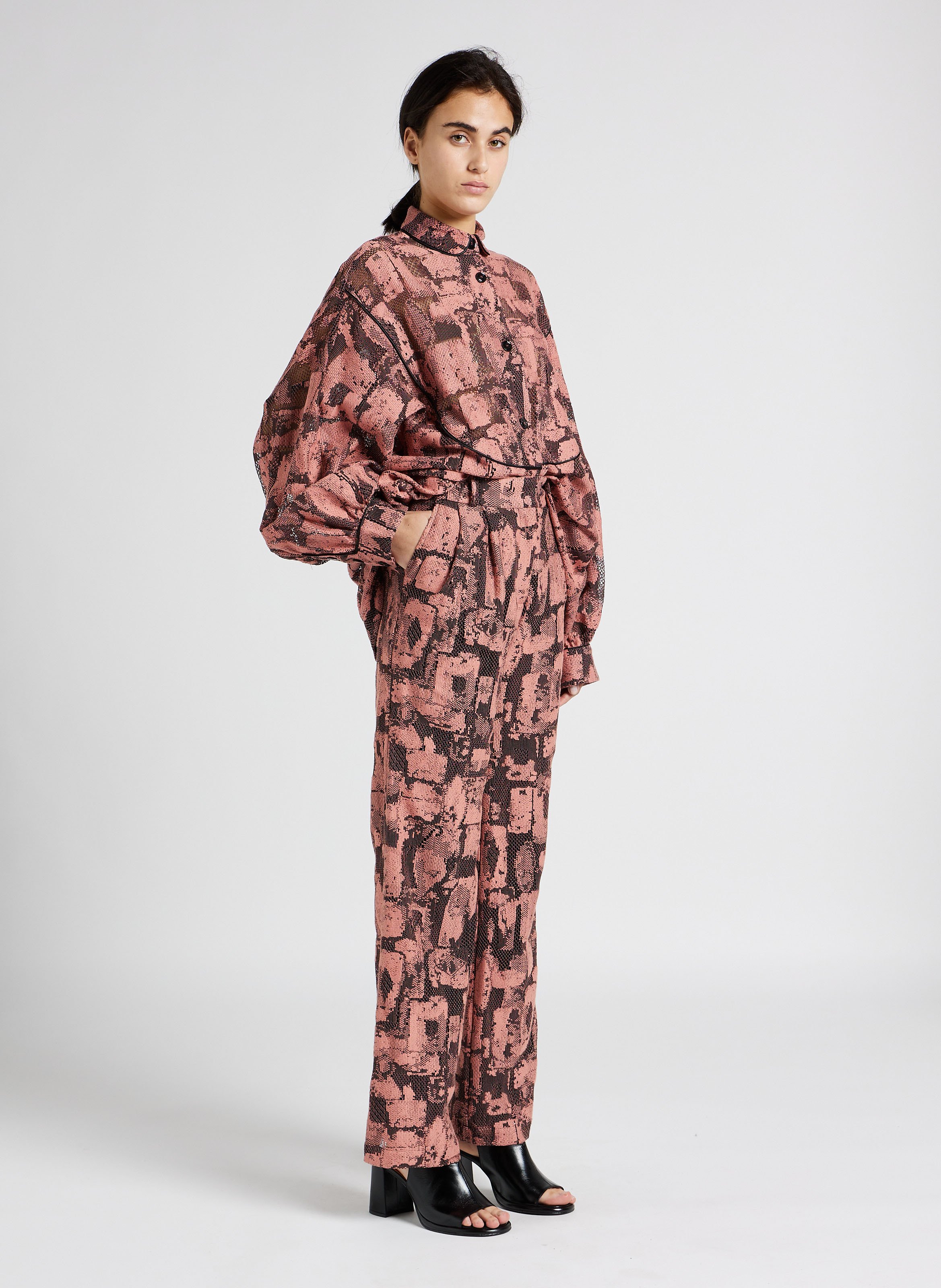 High-waisted straight-leg jacquard pants HEIMSTONE Pink