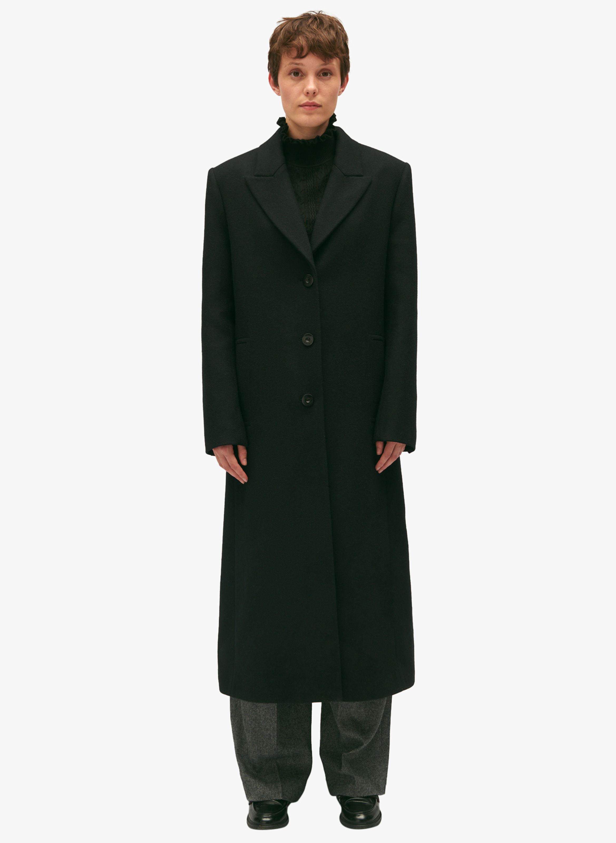 Manteau droit mi long en laine m lang e Noir