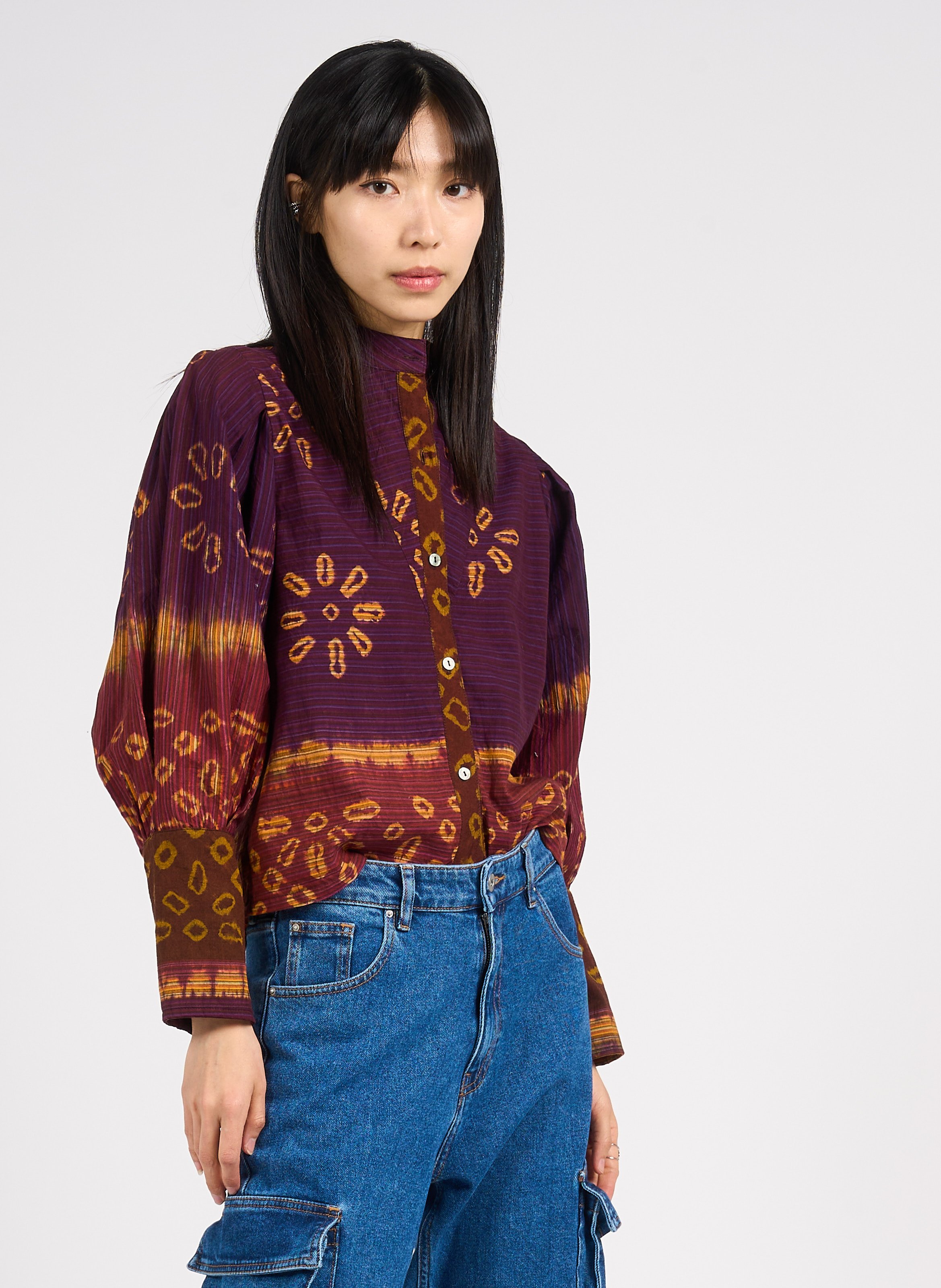 Round-neck printed cotton shirt V DE VINSTER Purple