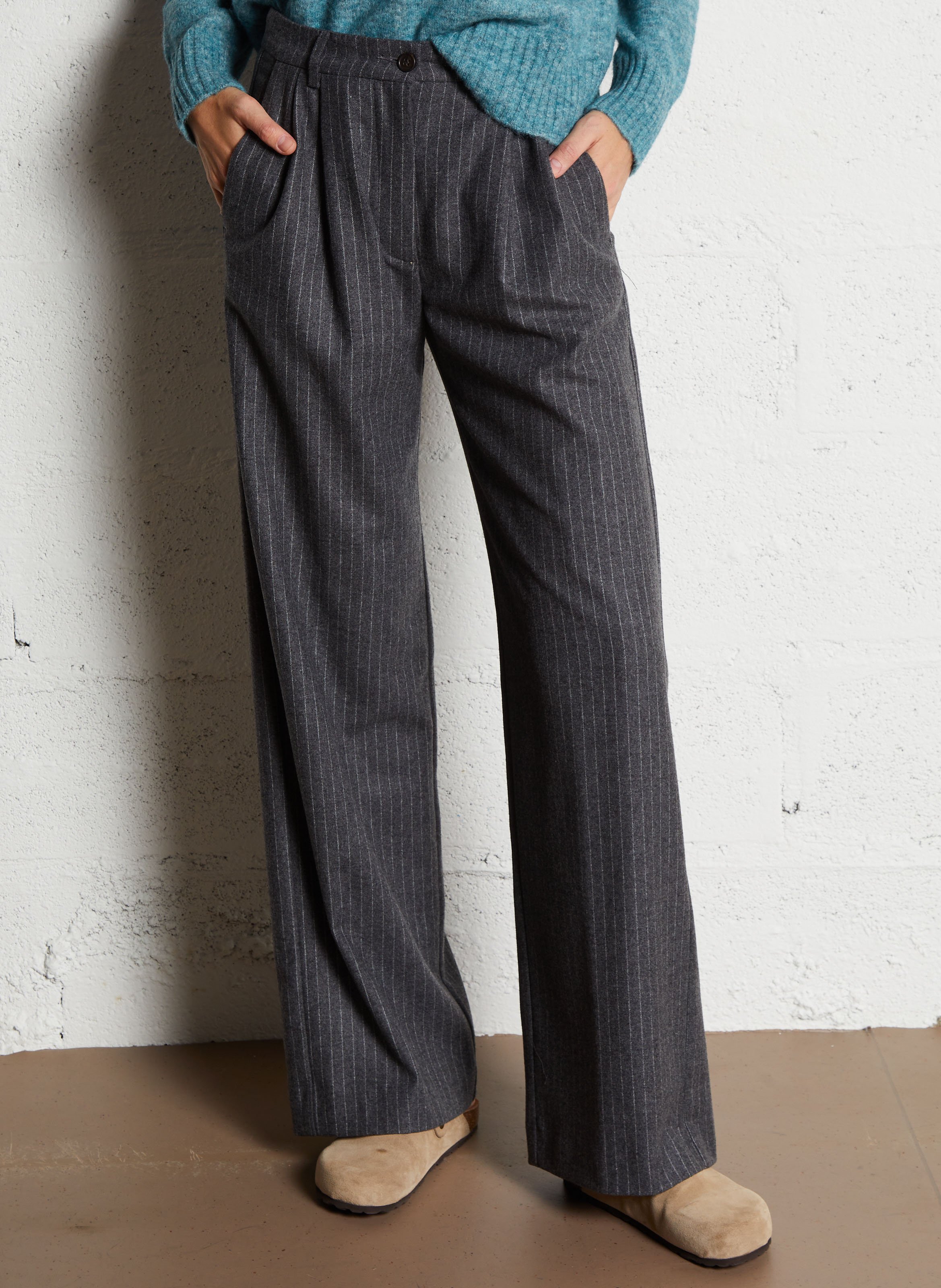 Pantalon large en laine mélangée HARTFORD Gris