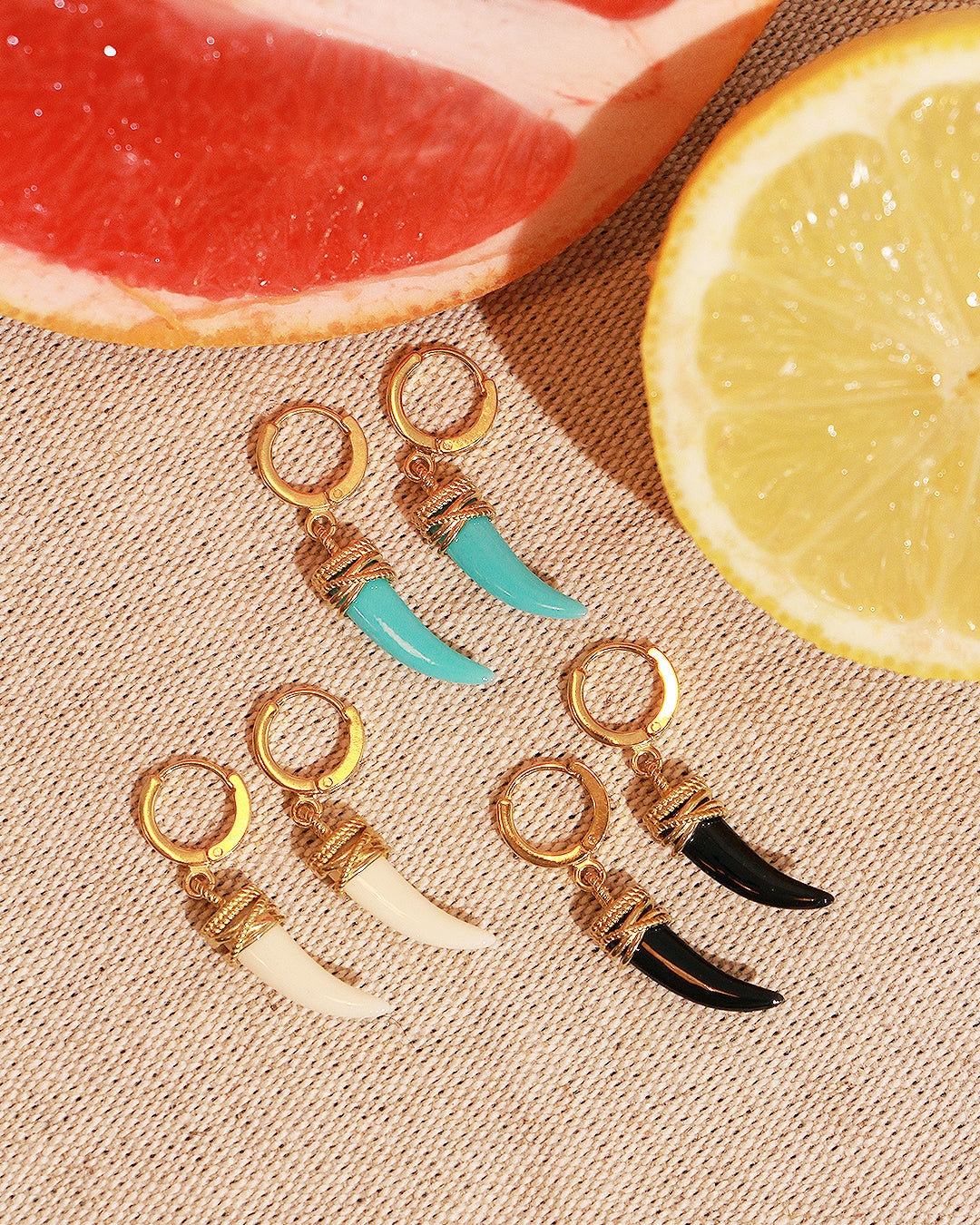 Tribal gold-plated earrings NILAI Blue