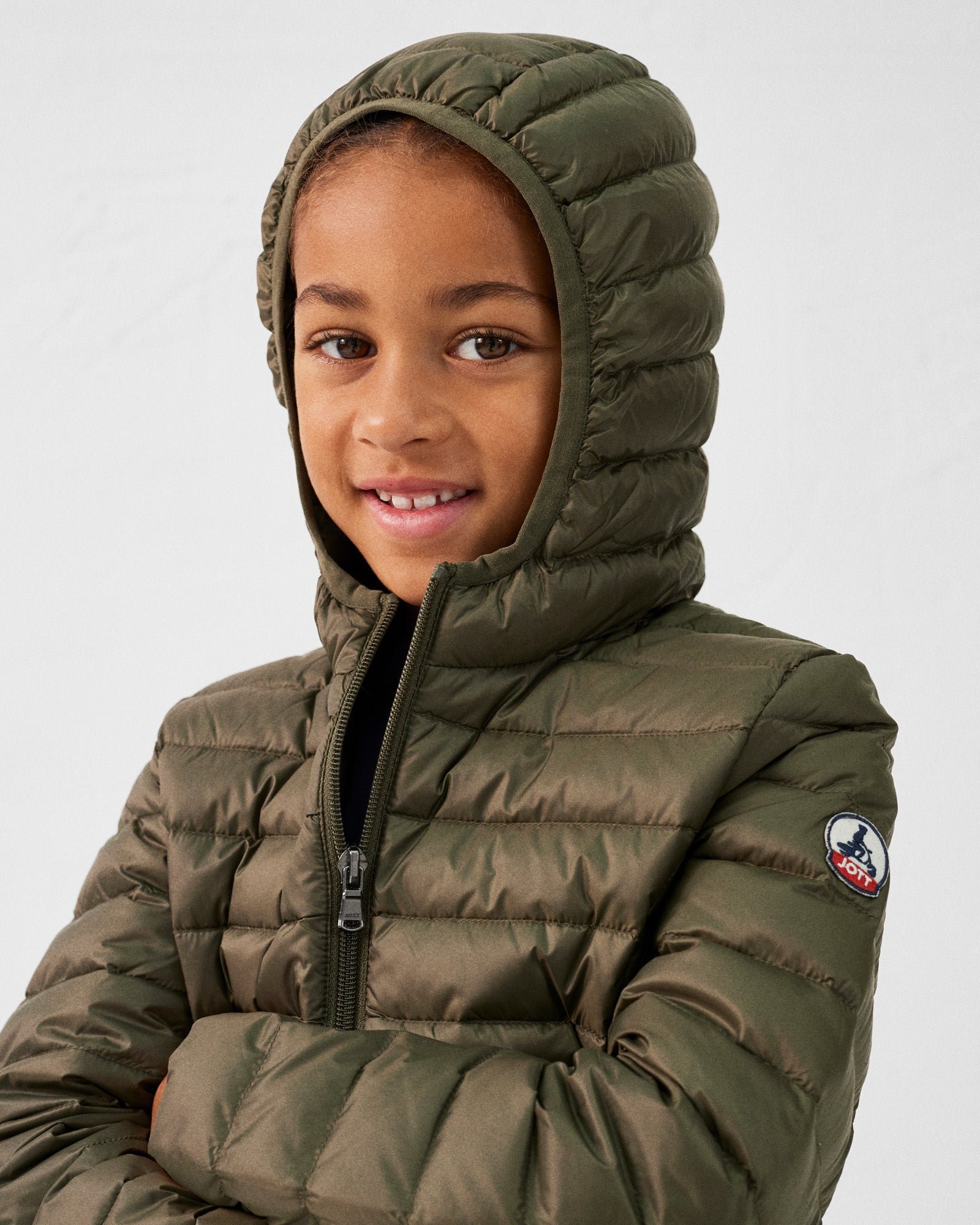 Carla lightweight hooded children's down jacket JOTT Green