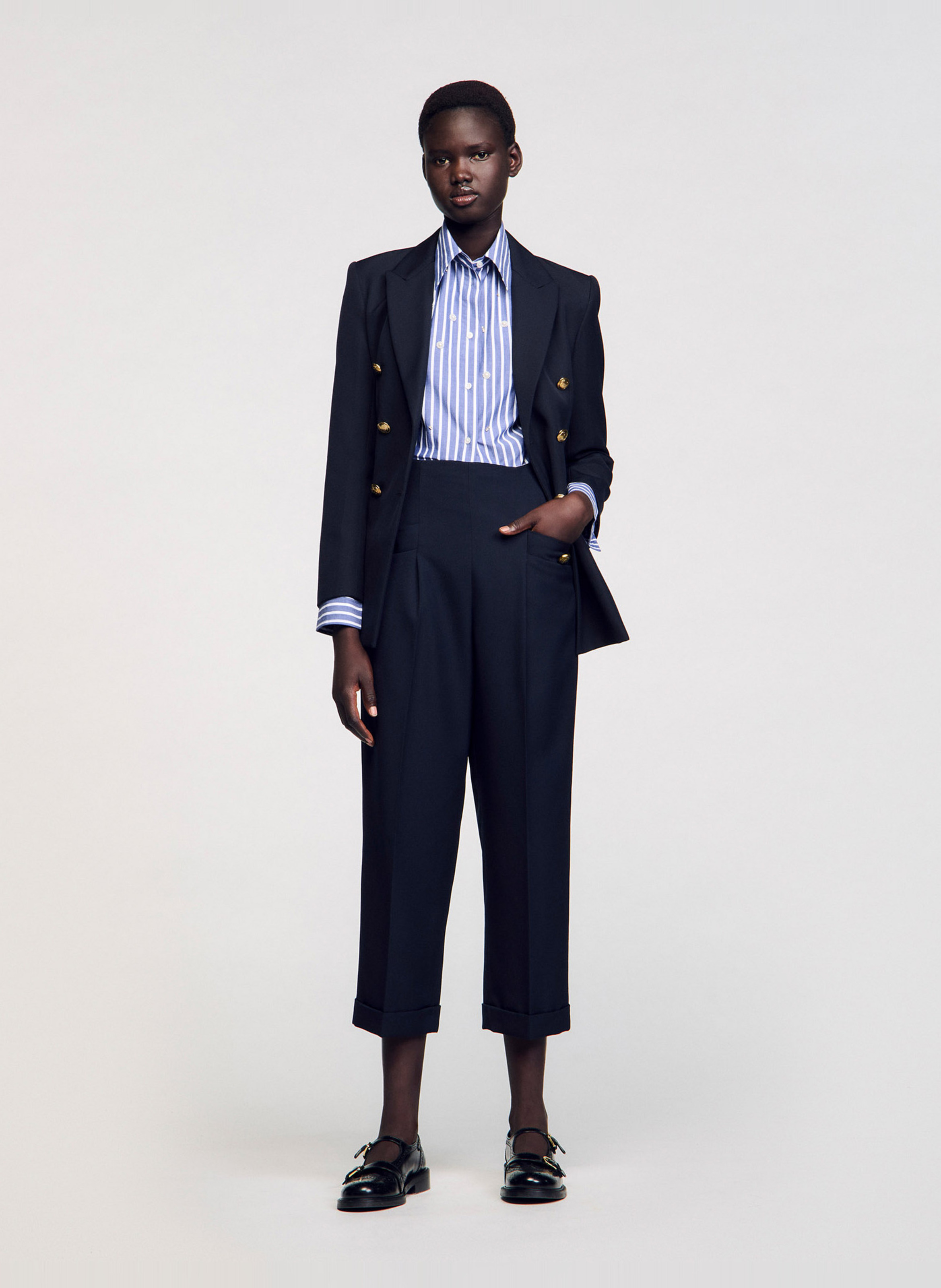 Wide-leg wool-blend pants SANDRO Blue