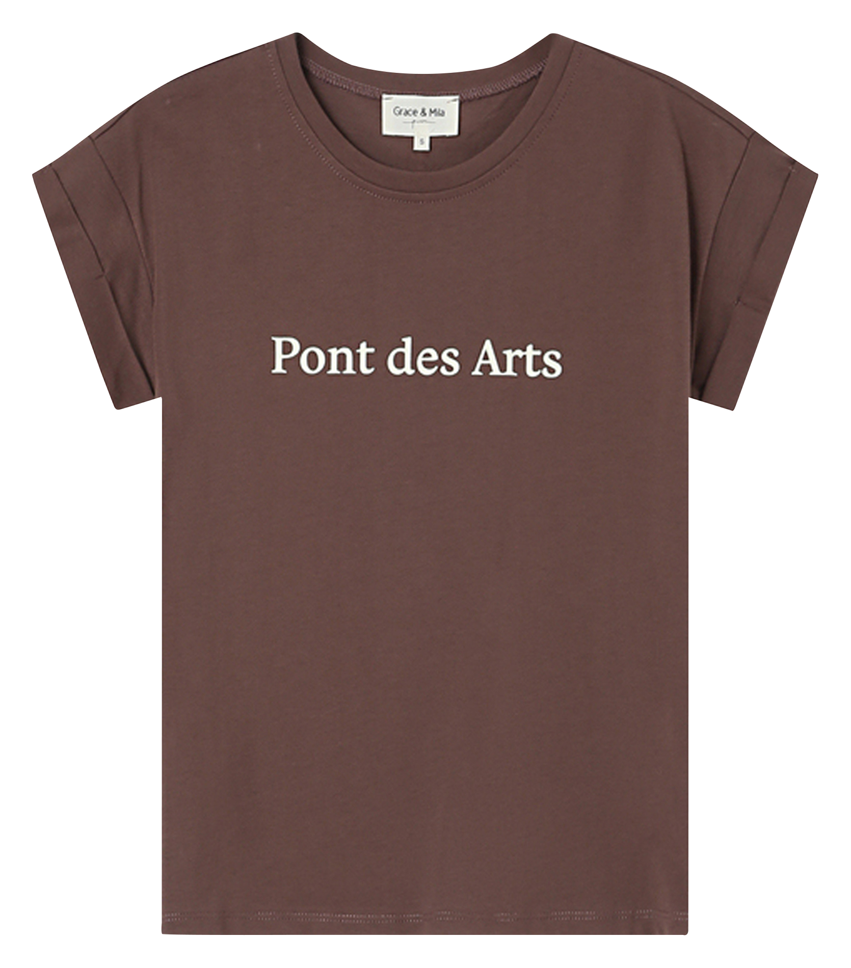 Tee-shirt col rond en coton GRACE ET MILA Marron