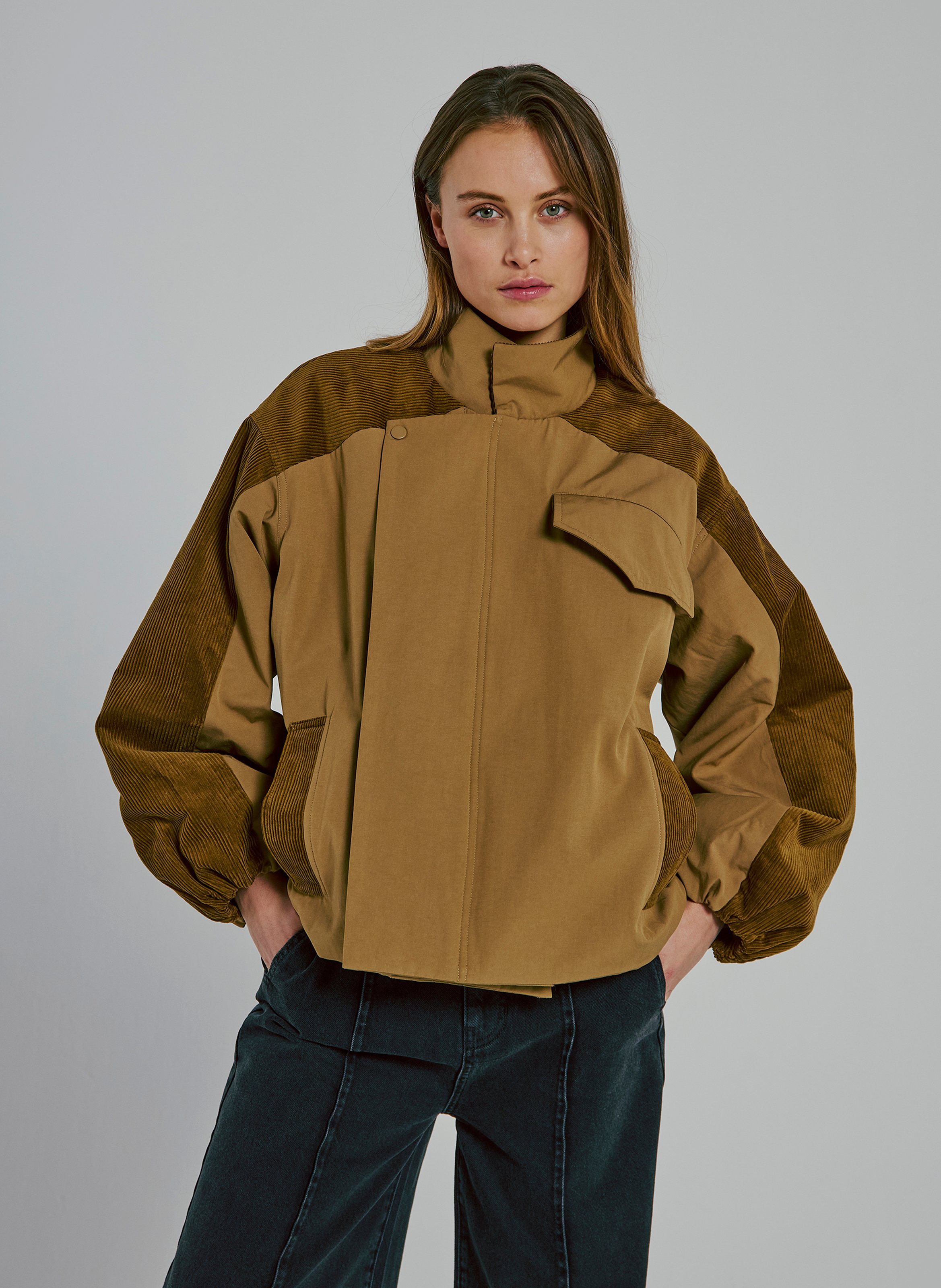 Blouson col montant en coton mélangé NORR Vert