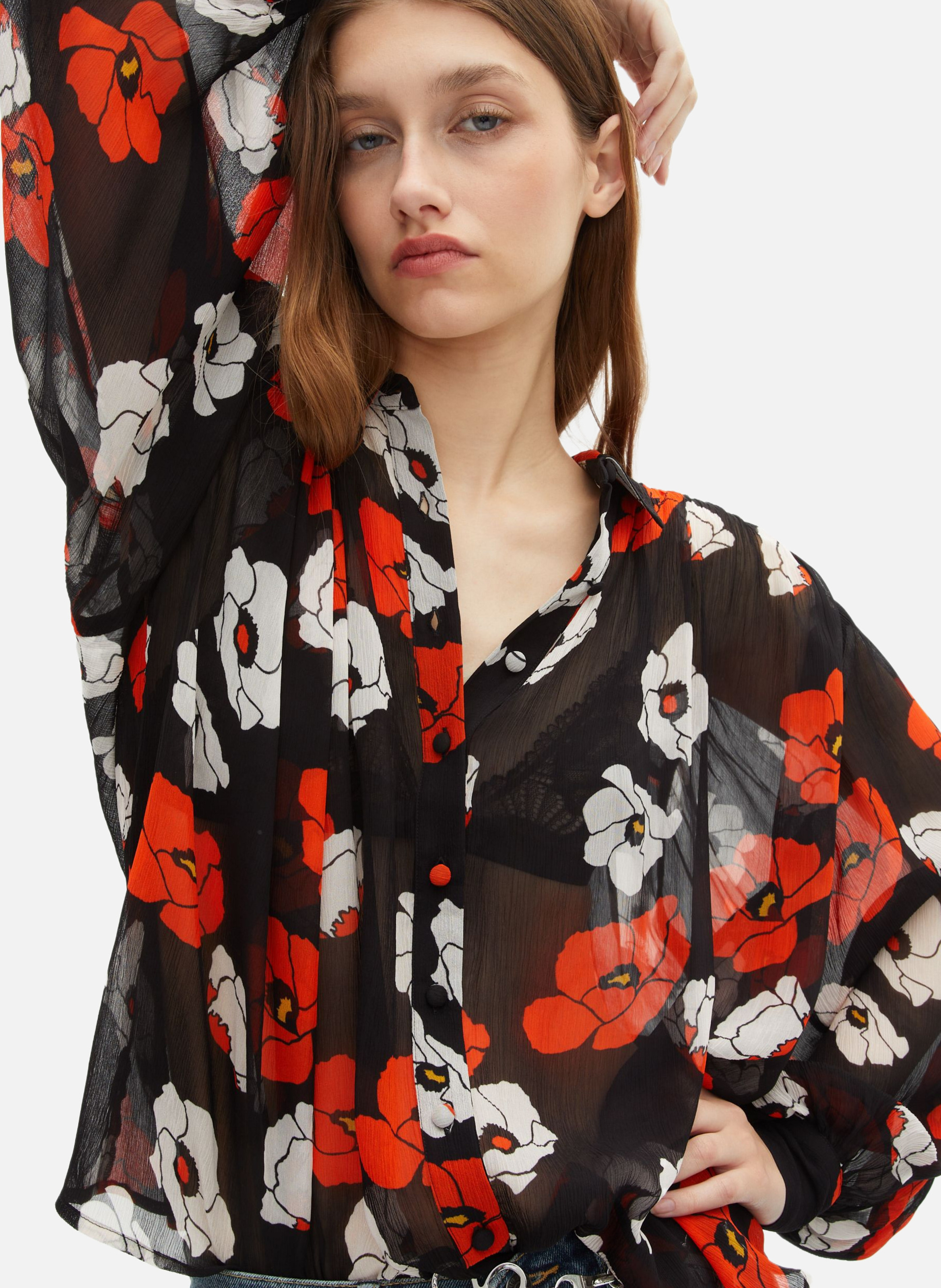 Flowy floral print shirt THE KOOPLES Black