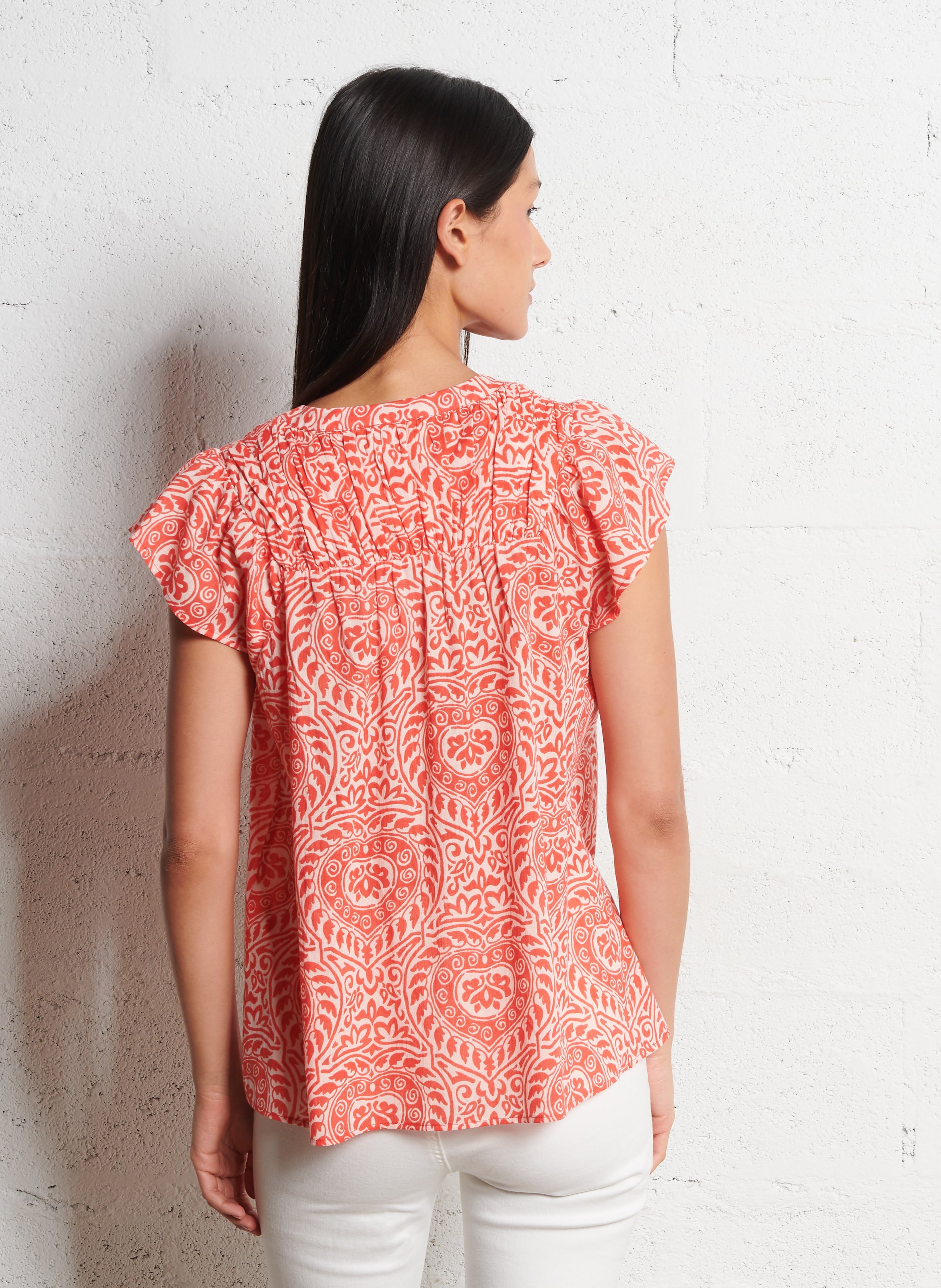 V-neck cotton top MAISON 123 Orange