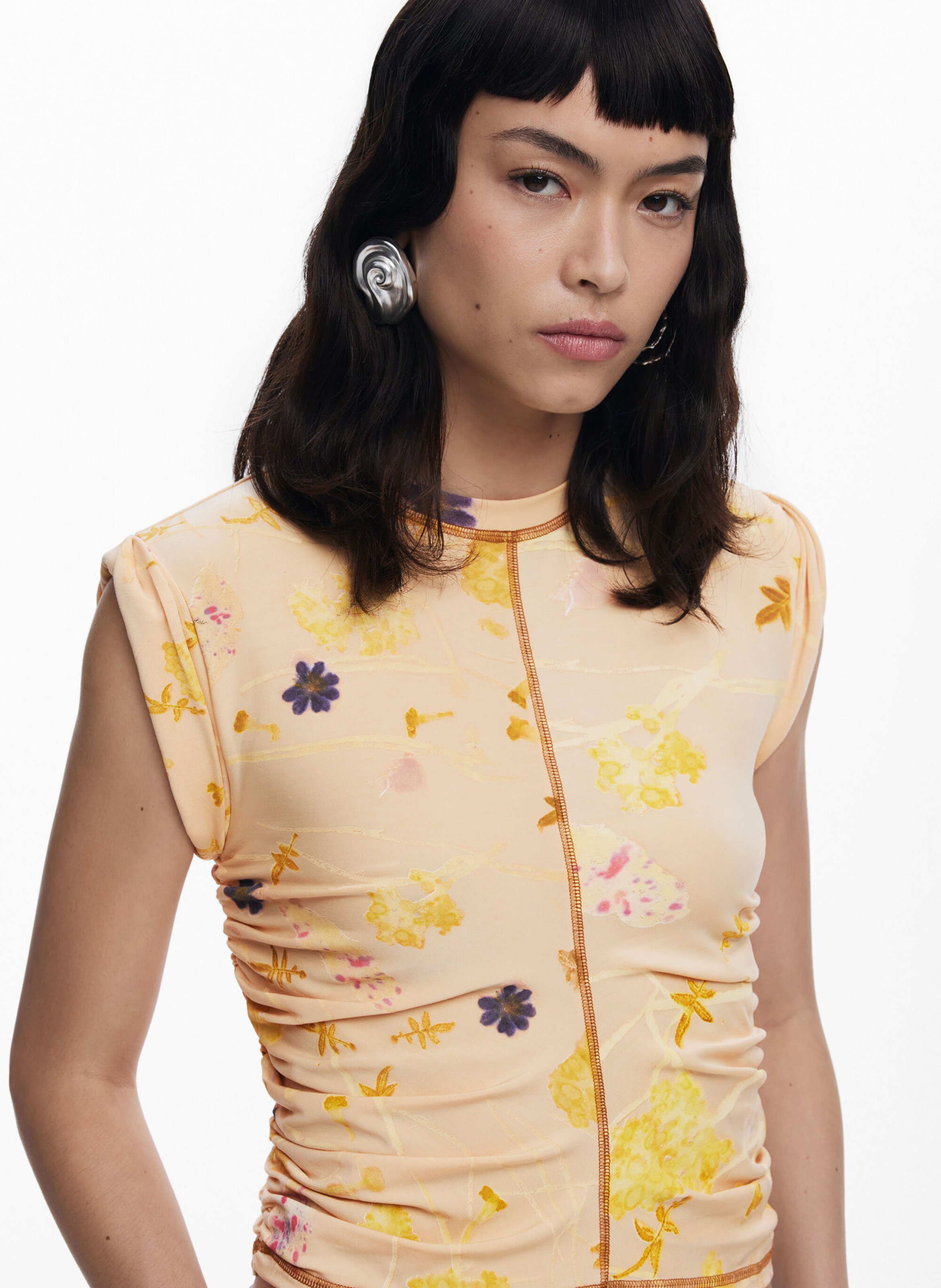 Top sans manches froncé à motifs DESIGUAL Blanc