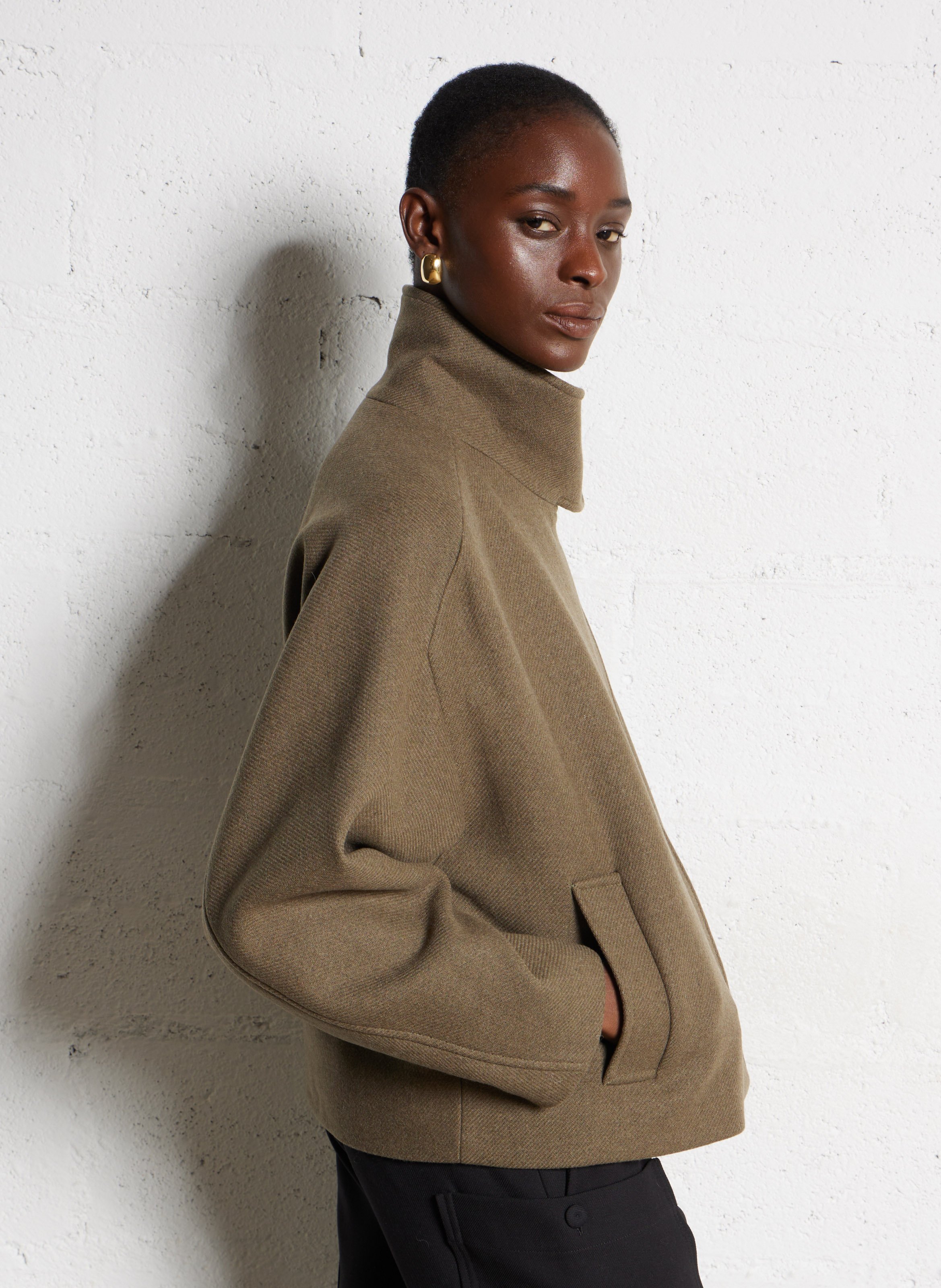 Veste col rond en laine mélangée POMANDERE Vert