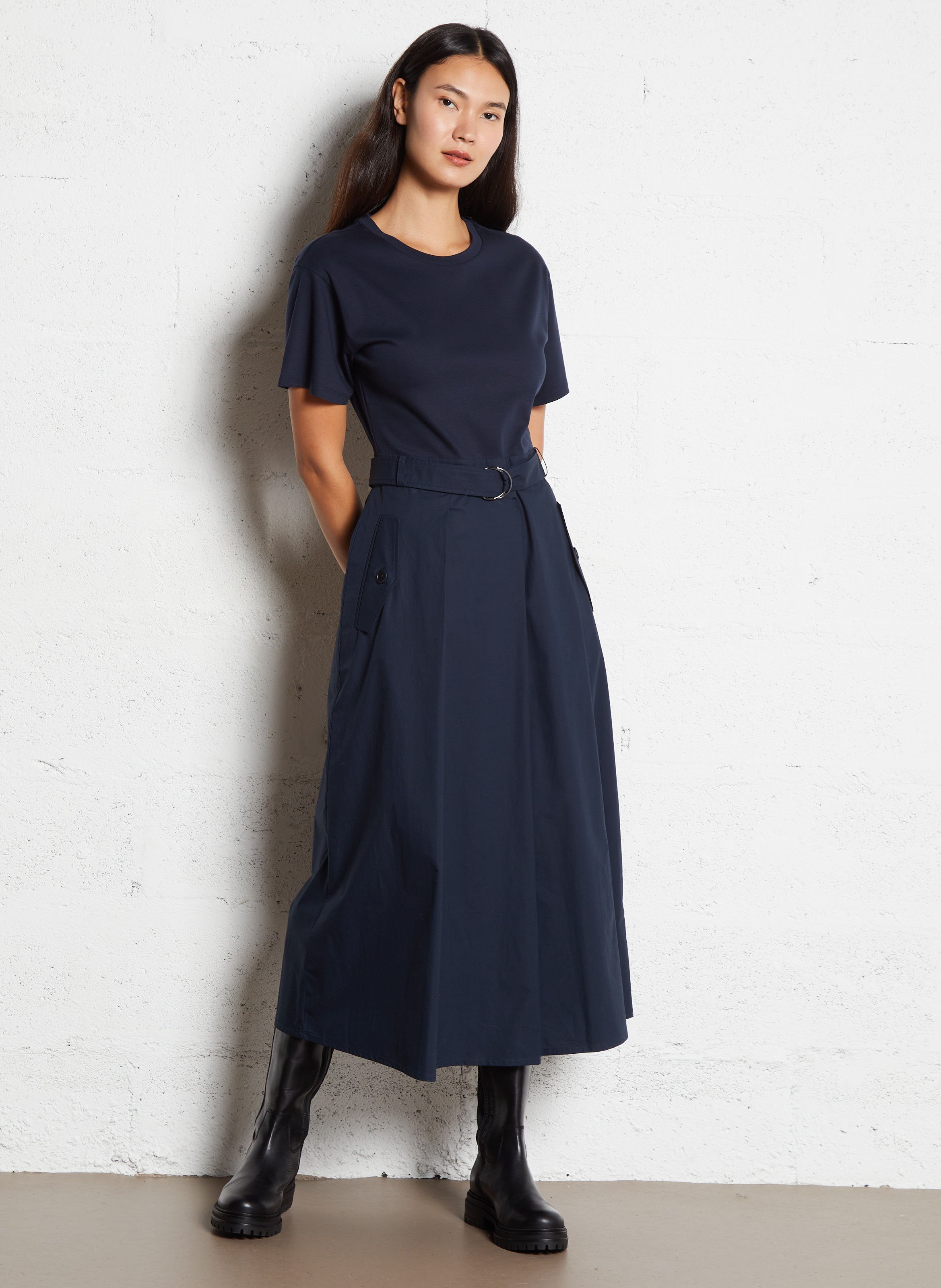 Solid pleated long dress with short sleeves MAX MARA WEEK END Blue