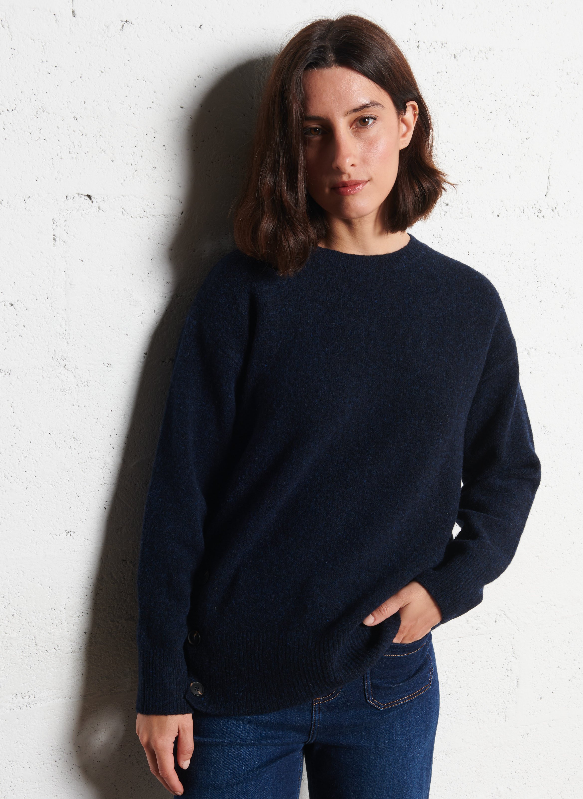 Pull ample boutonné en laine mélangée NICE THINGS