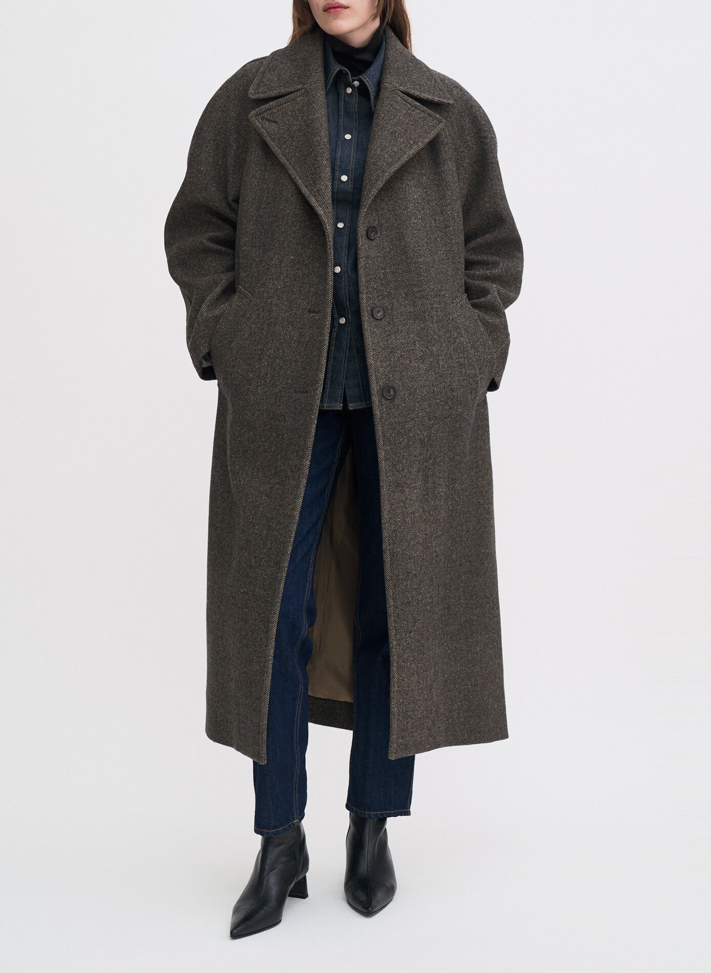 Gerader Mantel aus recycelter gemischter bedruckter Wolle FILIPPA K Braun