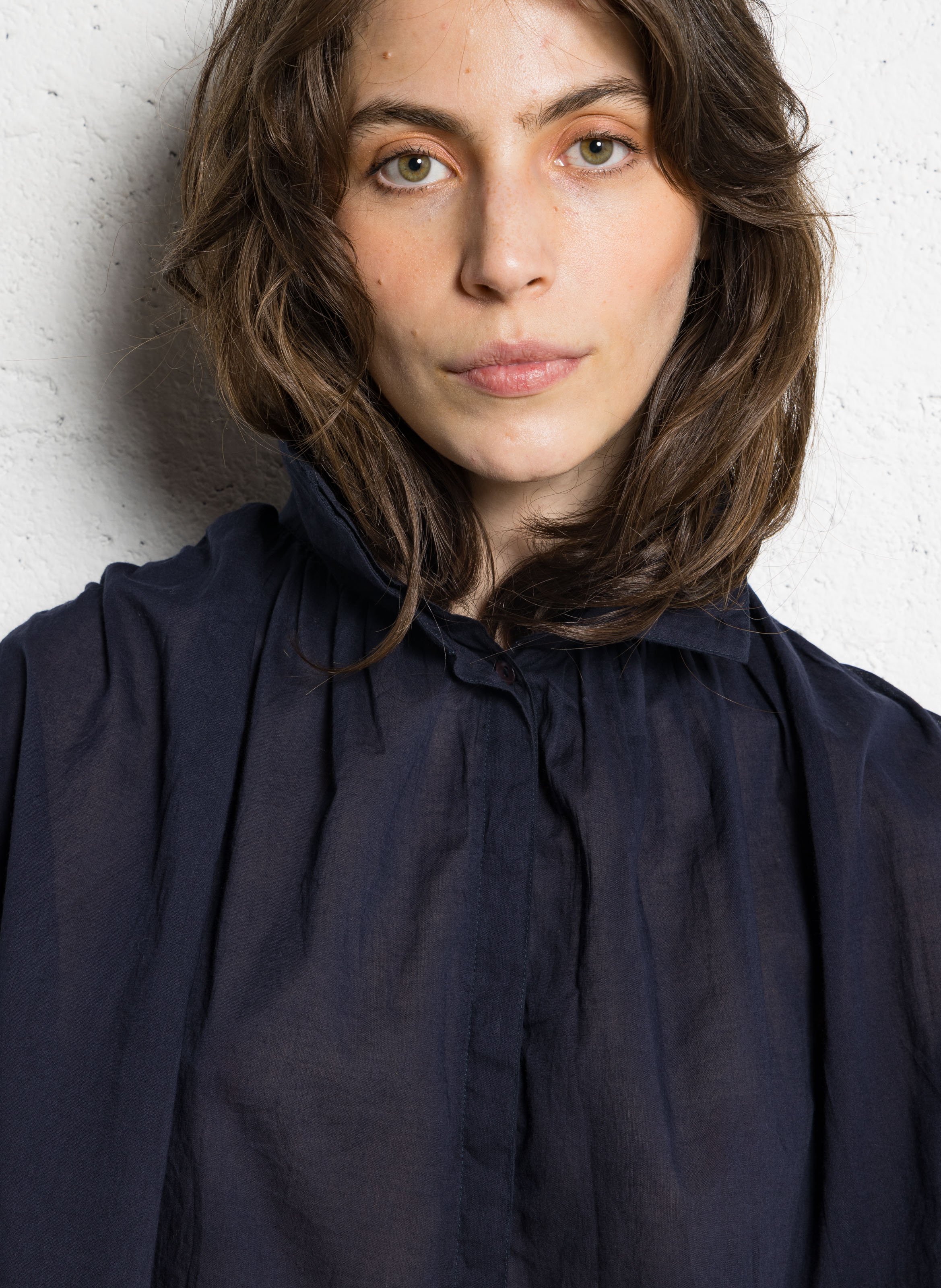 High neck buttoned solid blouse ANTIK BATIK Blue