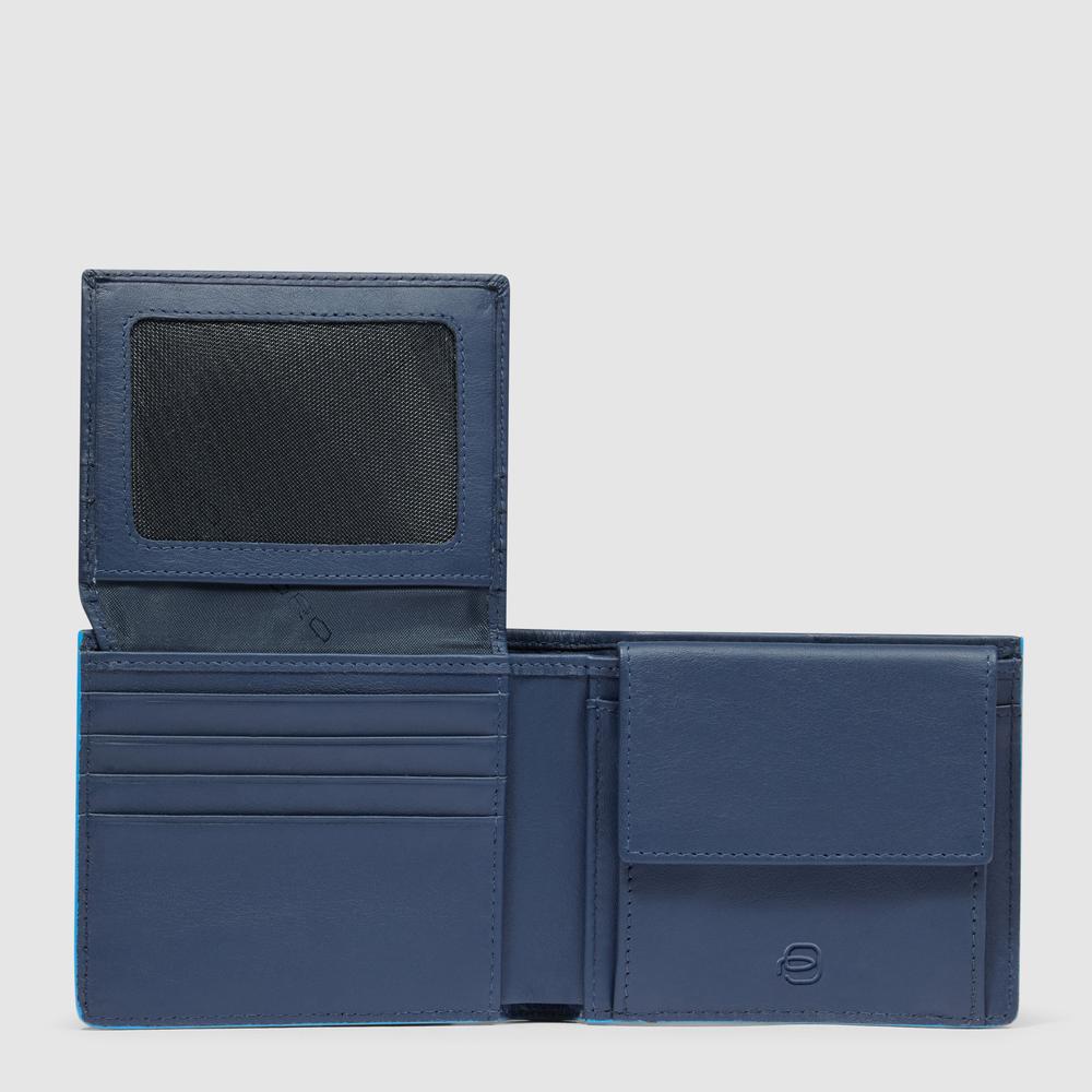 Men's leather wallet with ID card holder, coin pocket, credit card slots, and RFID protection PIQUADRO Blue
