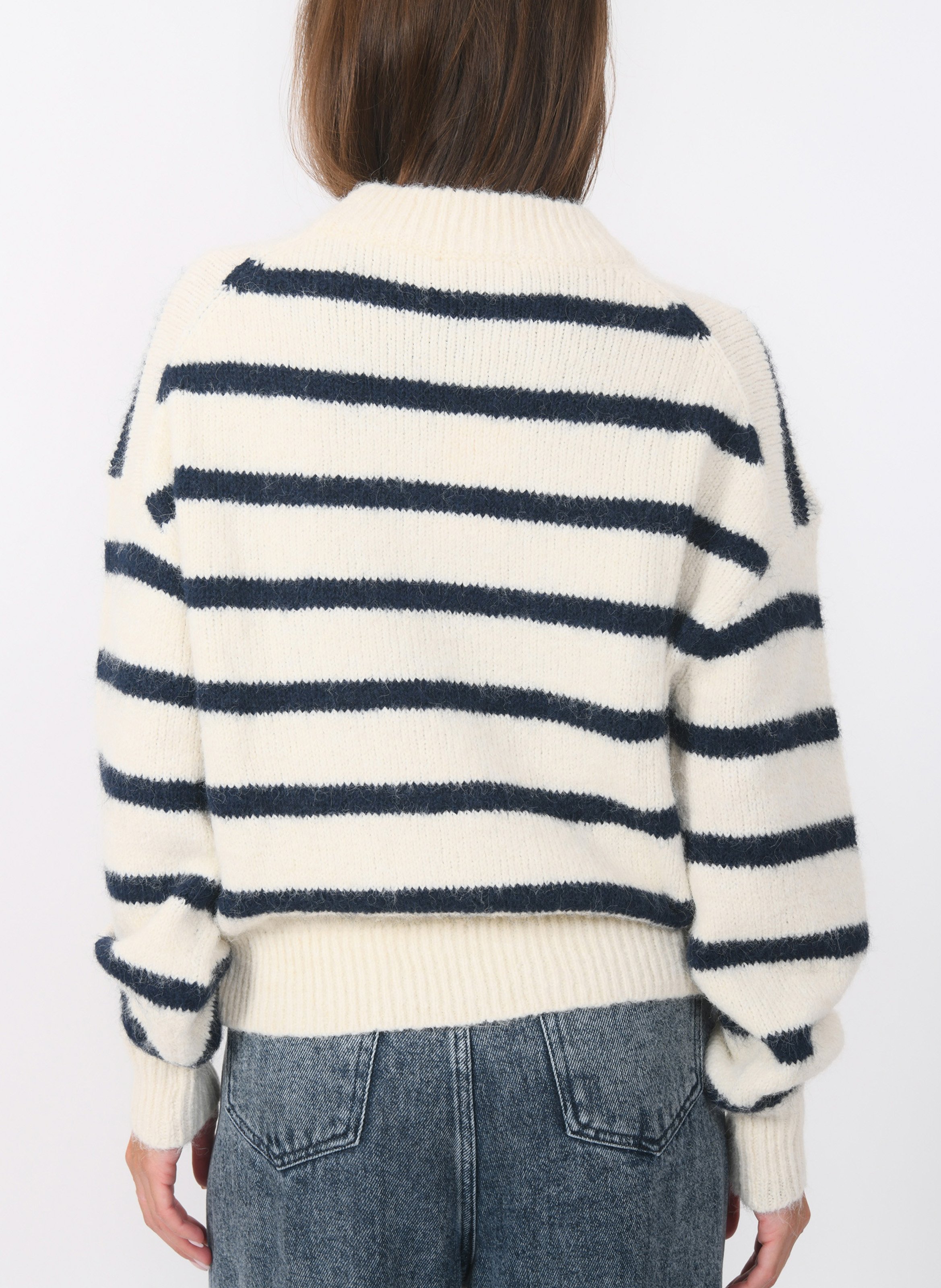 Pull oversize col montant à rayures KOOKAI Blanc