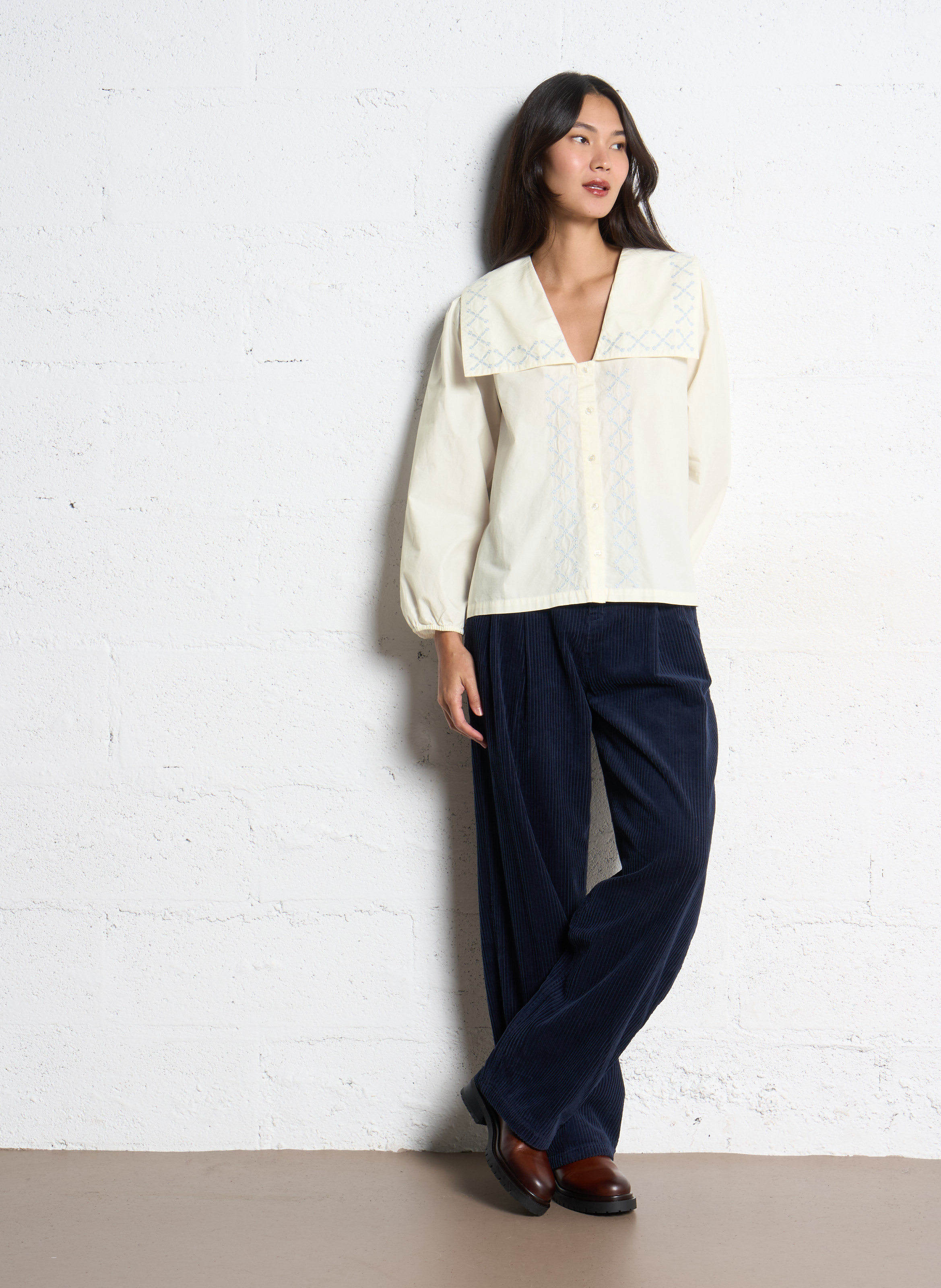 Straight collarless shirt in cotton THE TINY BIG SISTER White