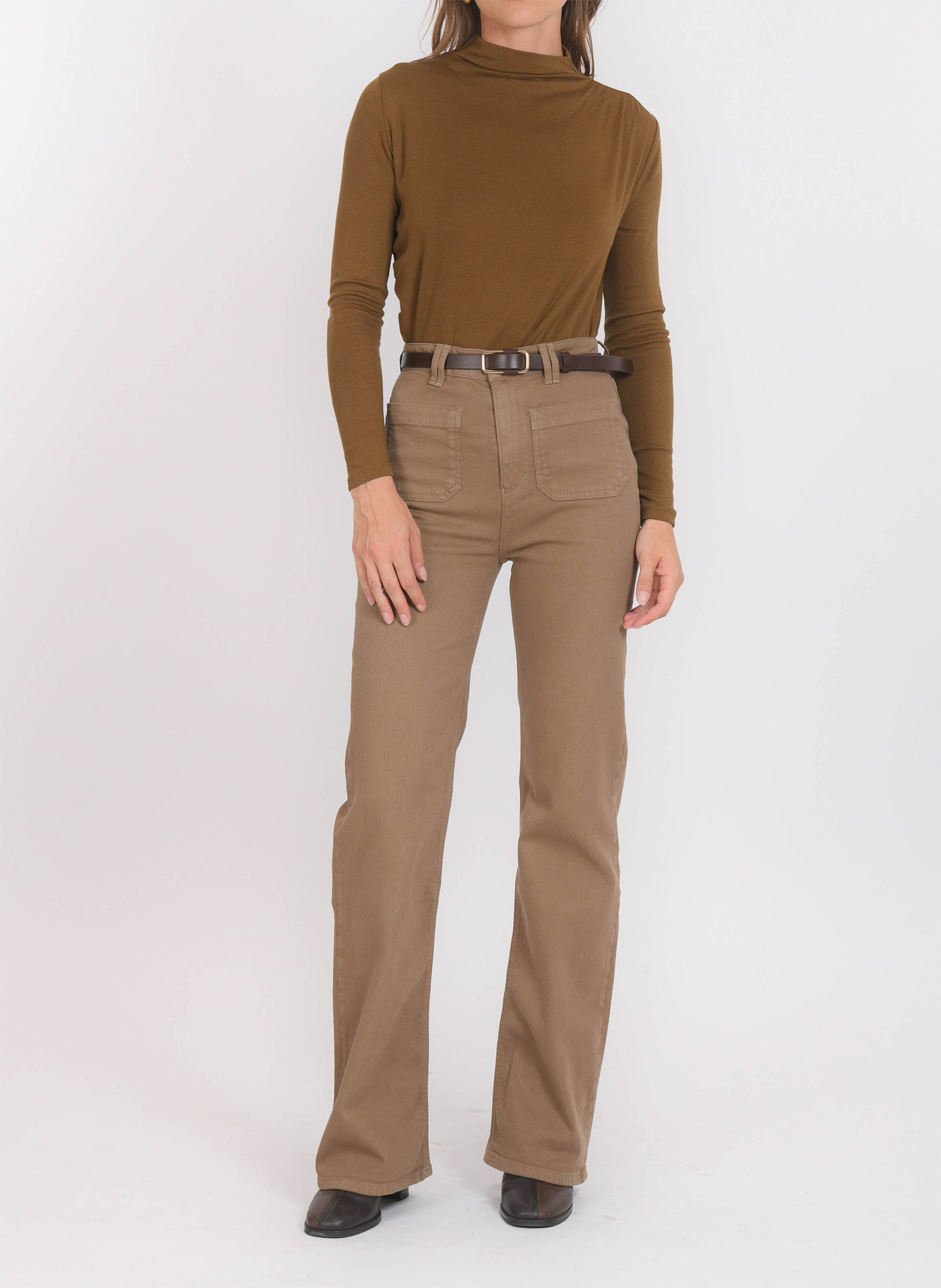 Pantalon flare uni taille haute KOOKAI Marron