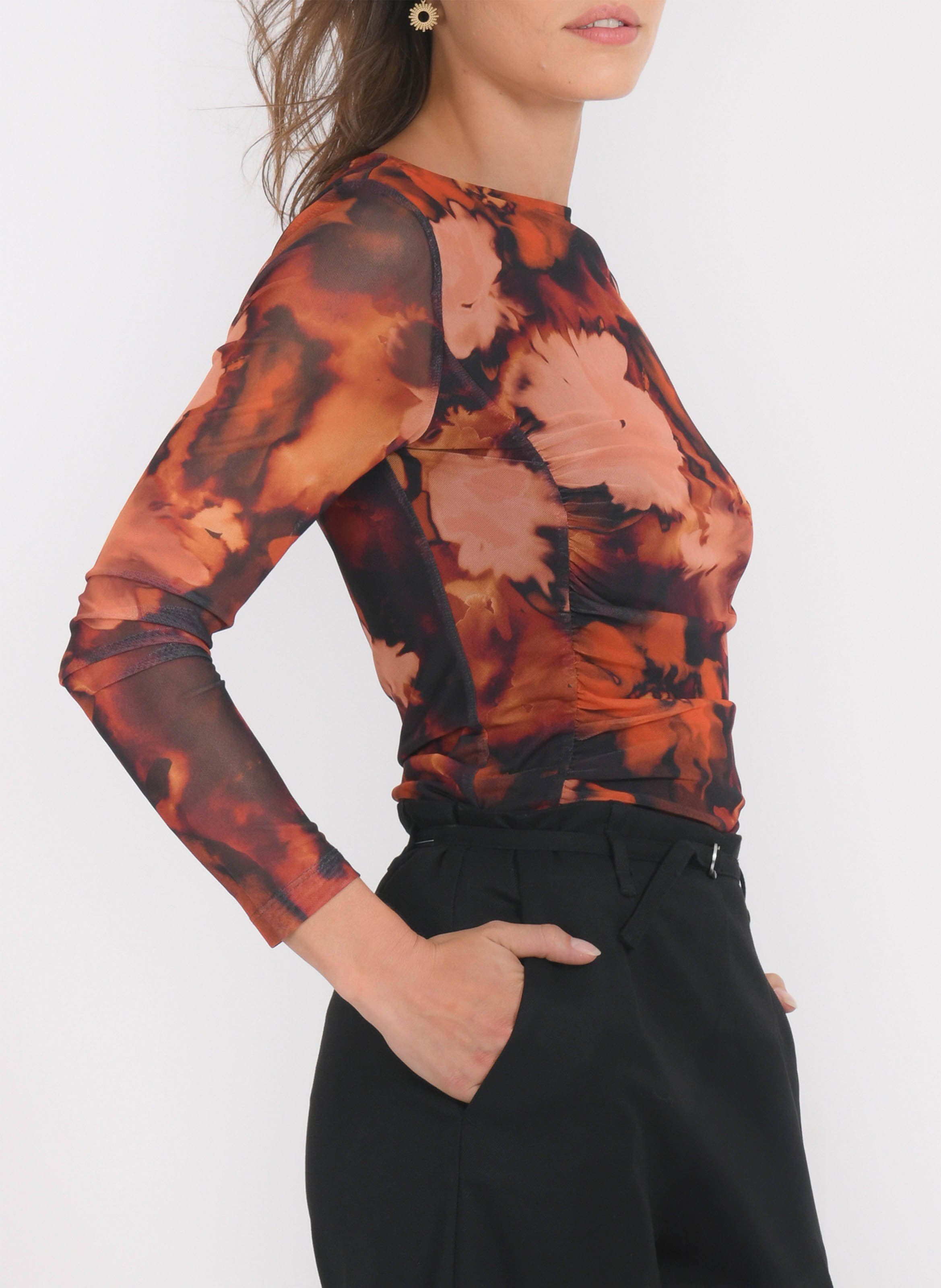 Straight printed round-neck top KOOKAI Brown