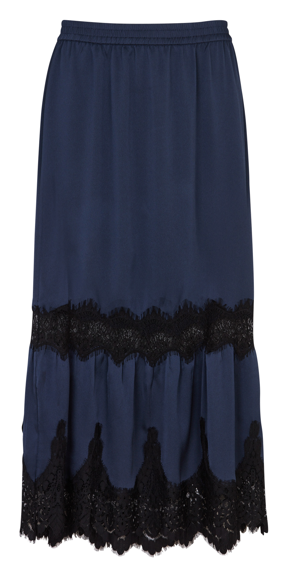 Jupe midi inserts dentelle STELLA NOVA Bleu