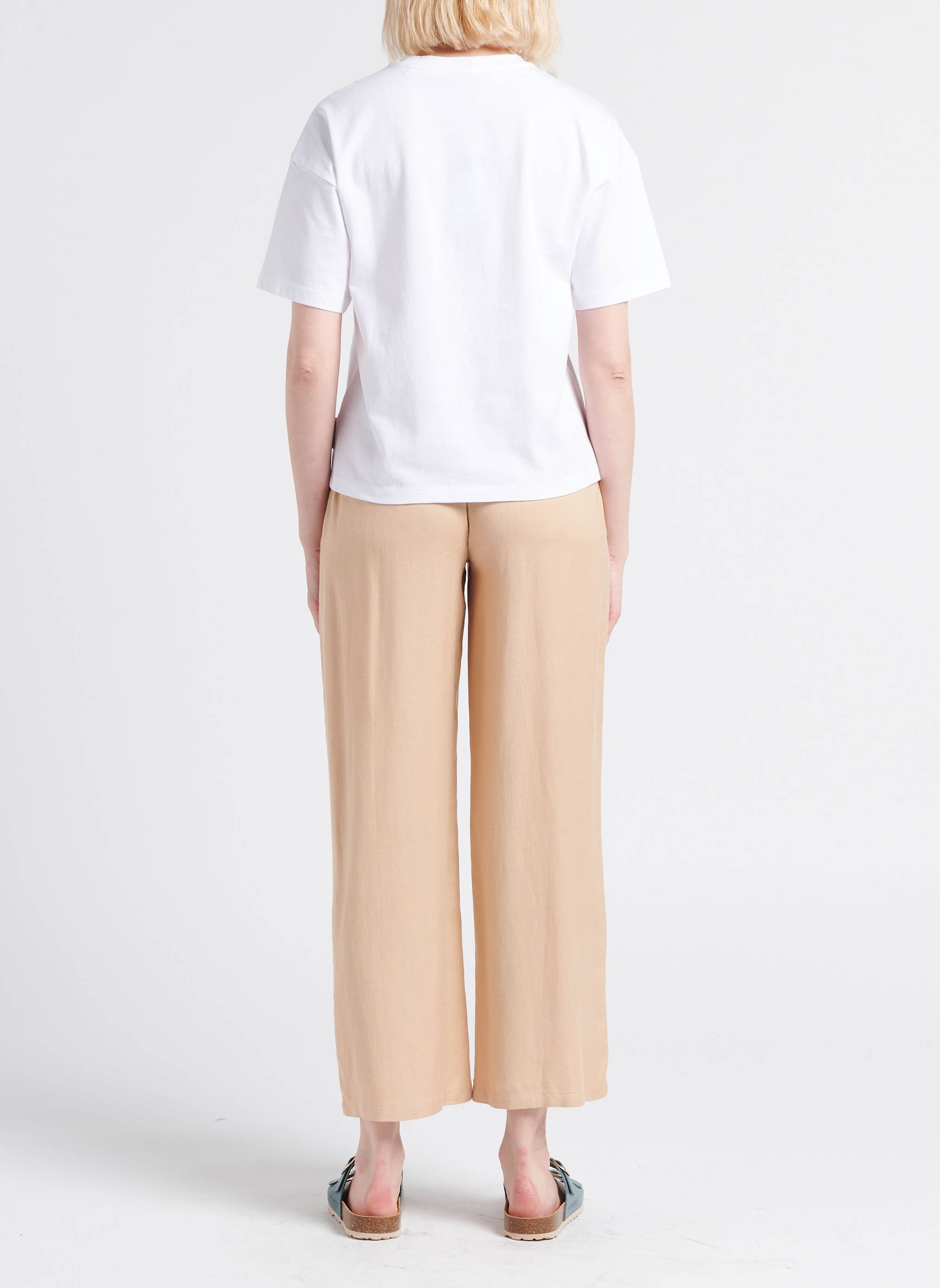 Pantalon large taille haute VILA Beige