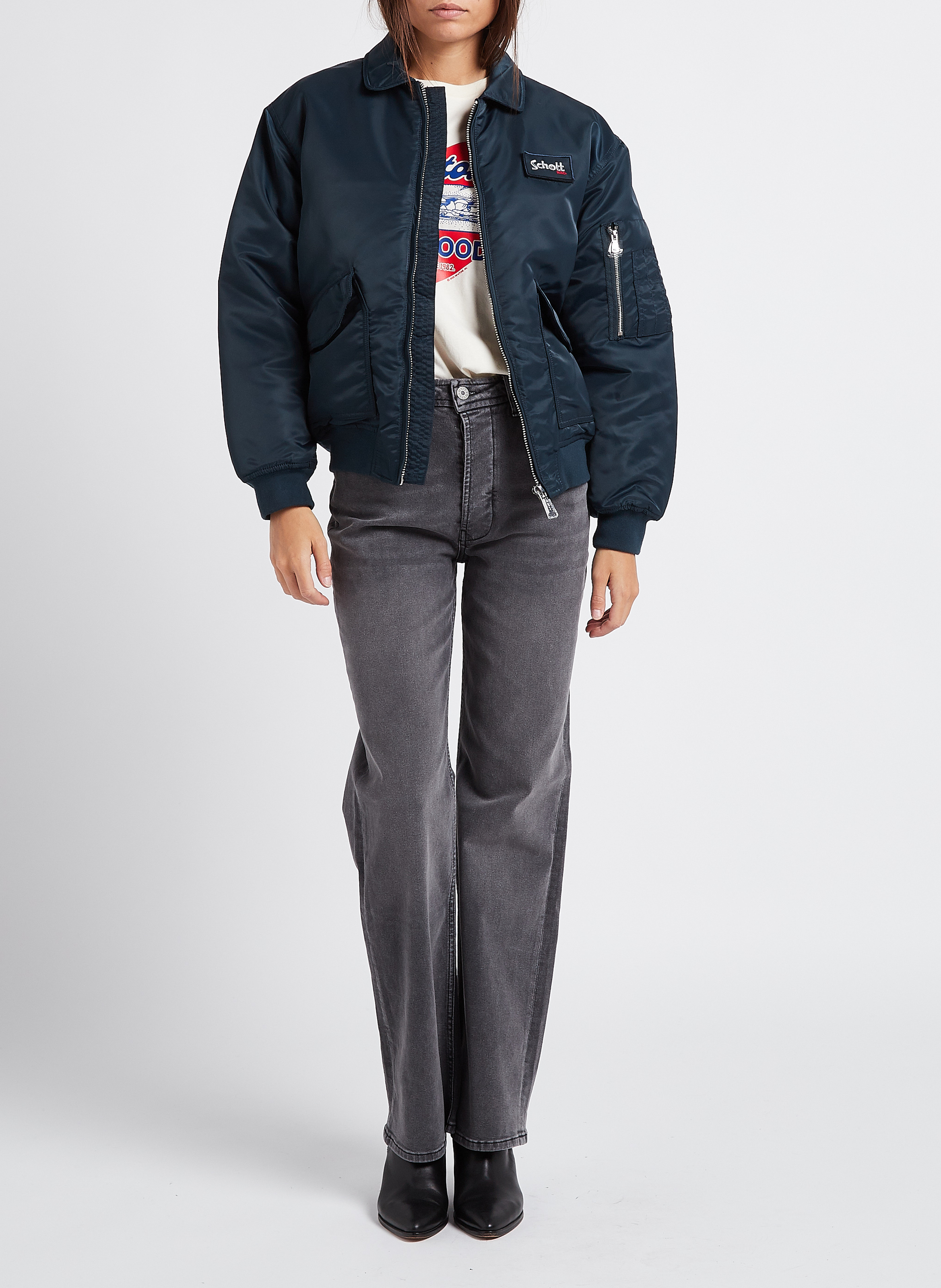 Blouson col classique oversize SCHOTT Bleu