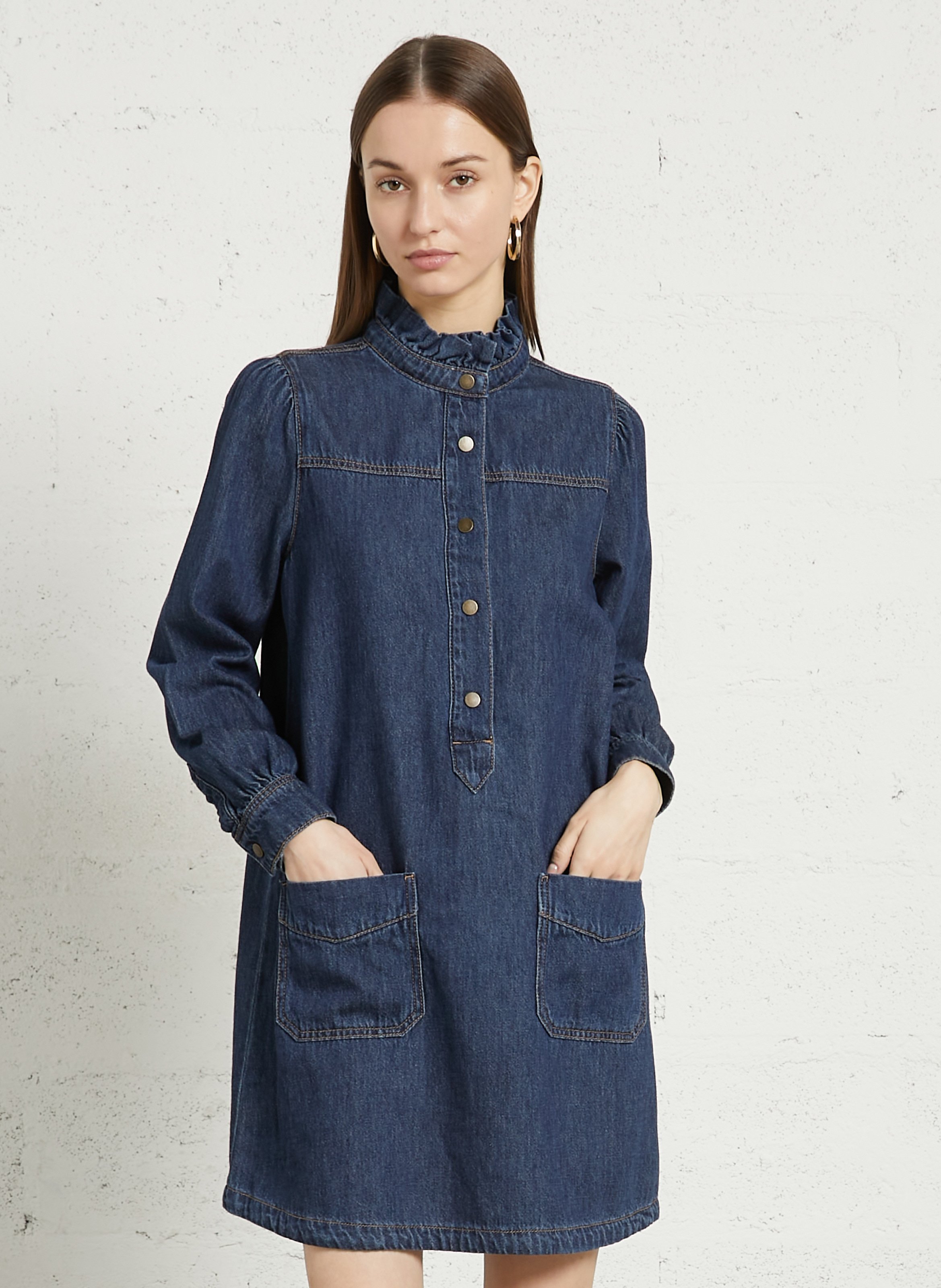 Robe courte col rond en coton MAISON 123 Bleu
