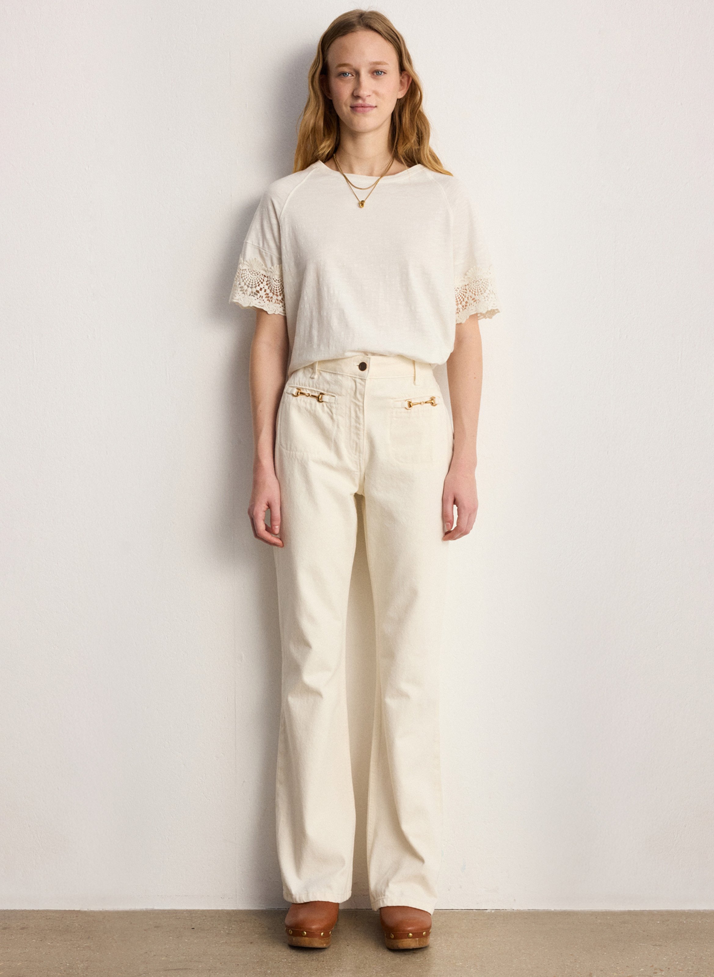 Jean flare en coton mélangé PABLO Beige