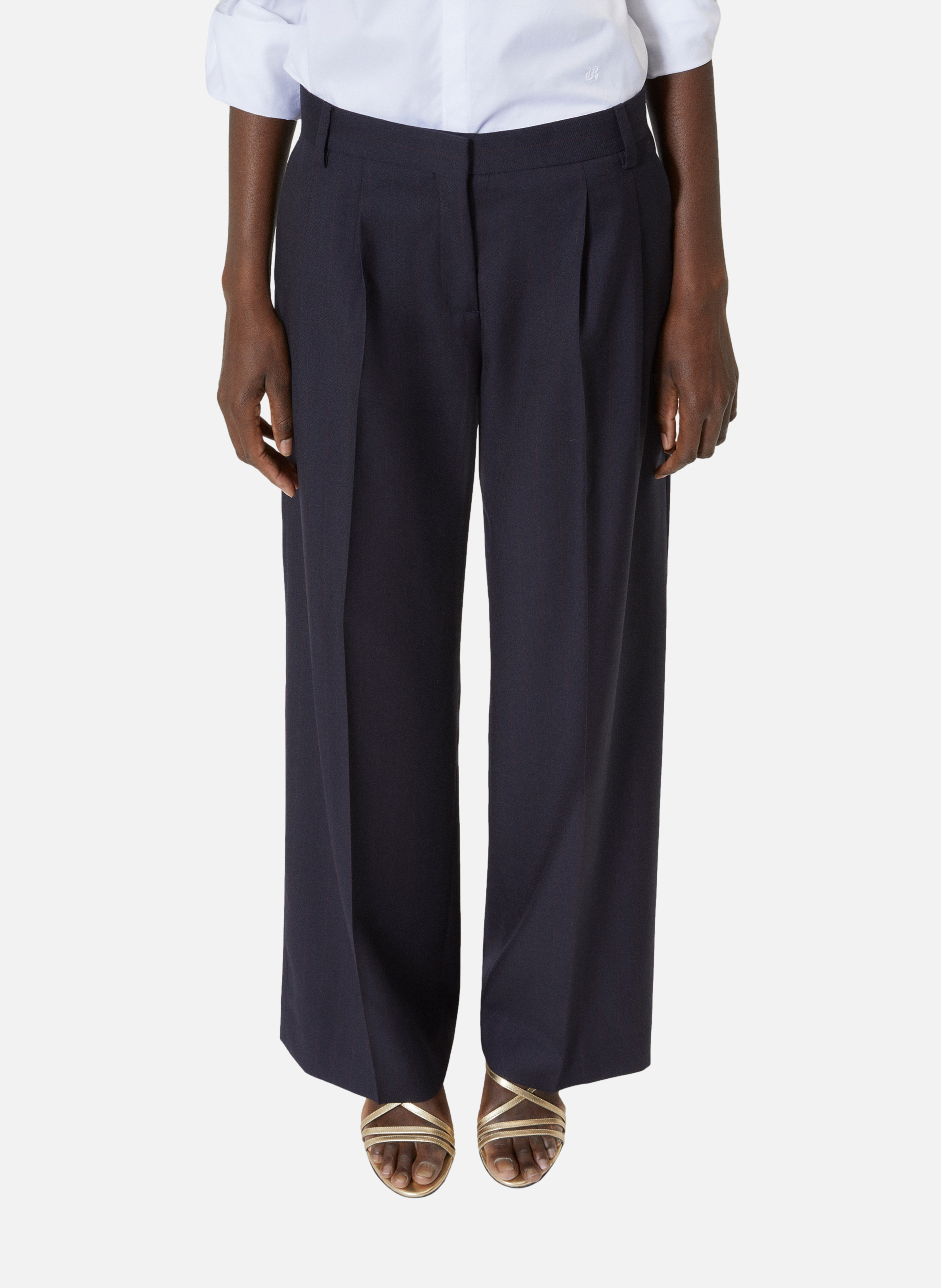 Wide striped wool tailored trousers THE KOOPLES Blue
