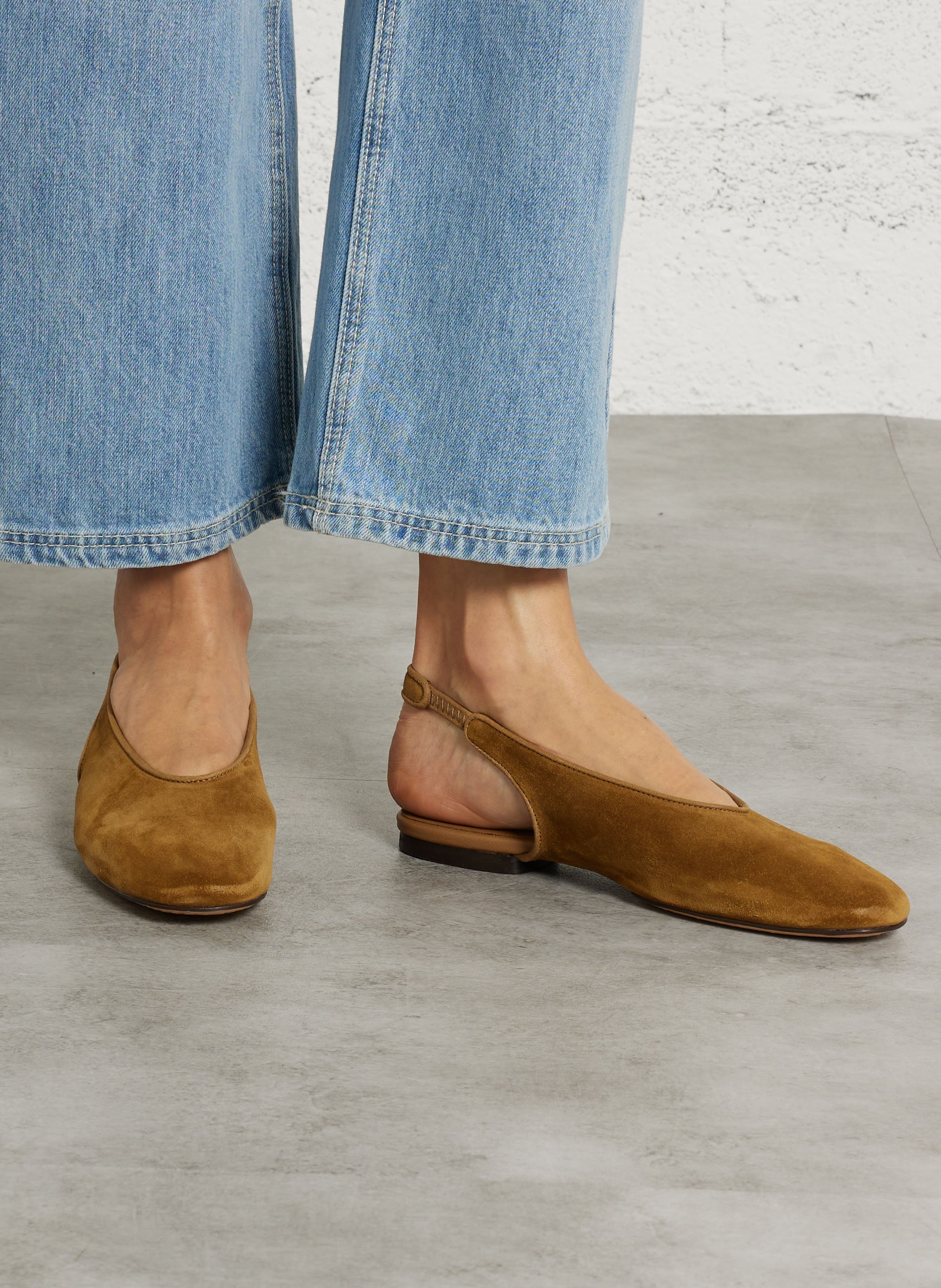 Ballerines slingbacks en cuir velours SOEUR Marron