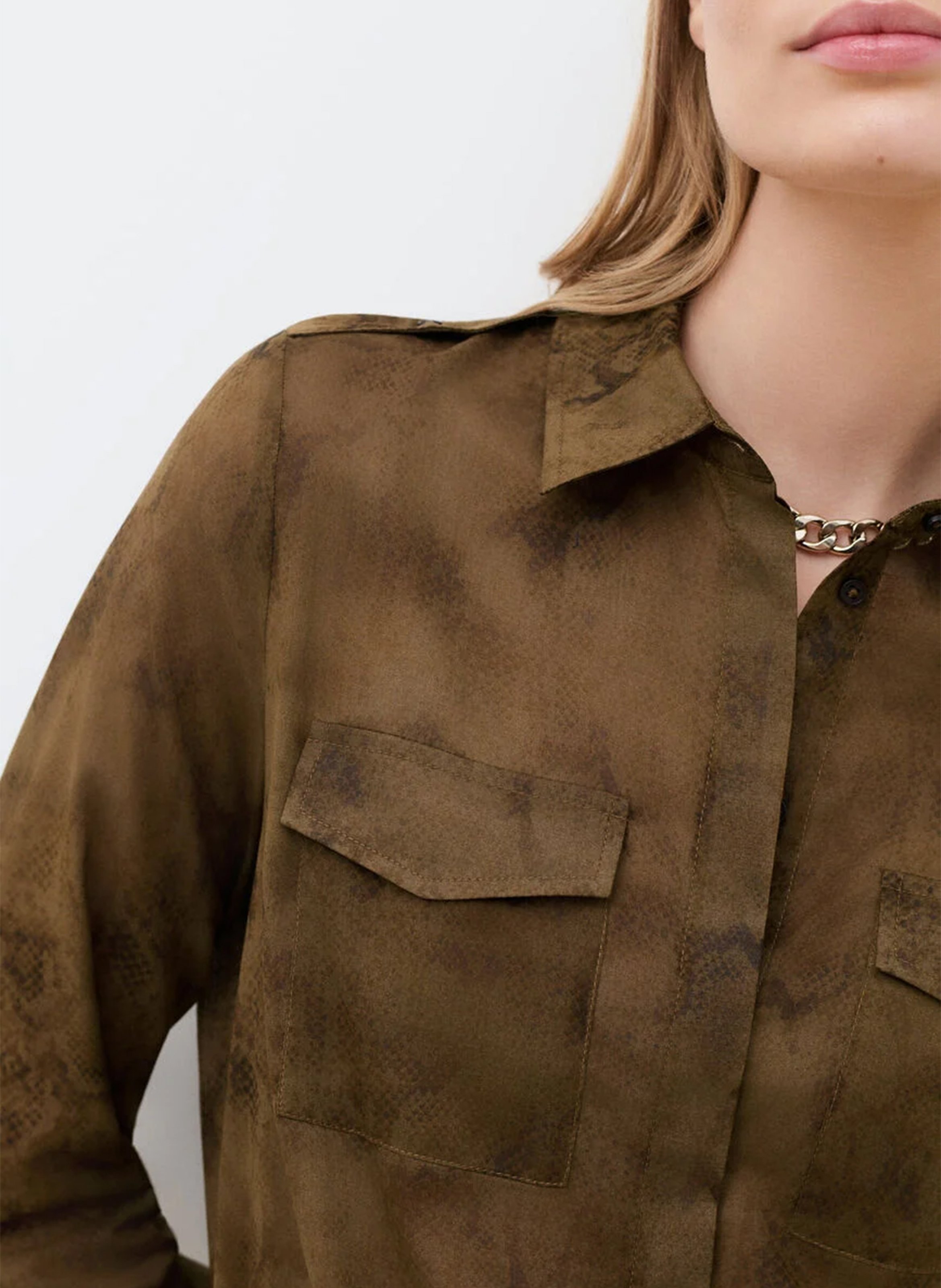 Chemise droite col classique en coton bio imprimé CAROLL Marron