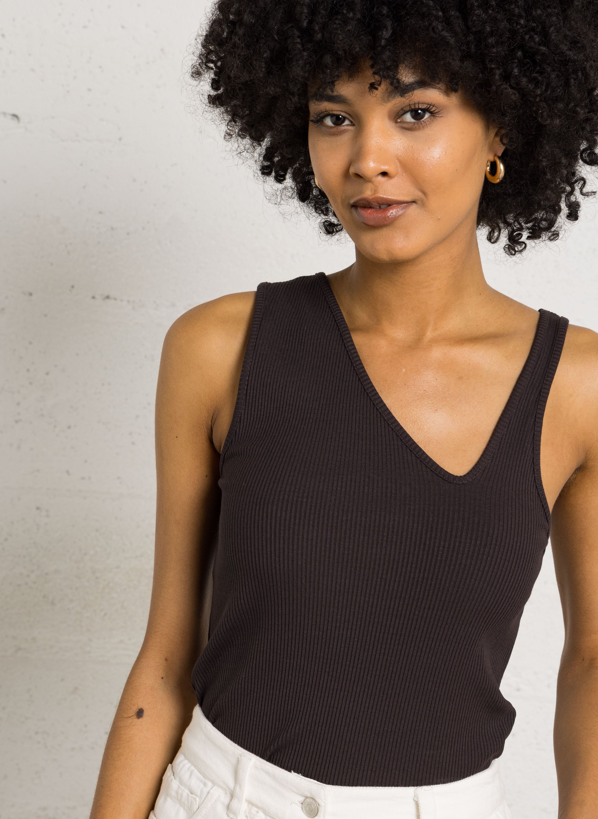 Débardeur asymétrique moulant  DES PETITS HAUTS Marron