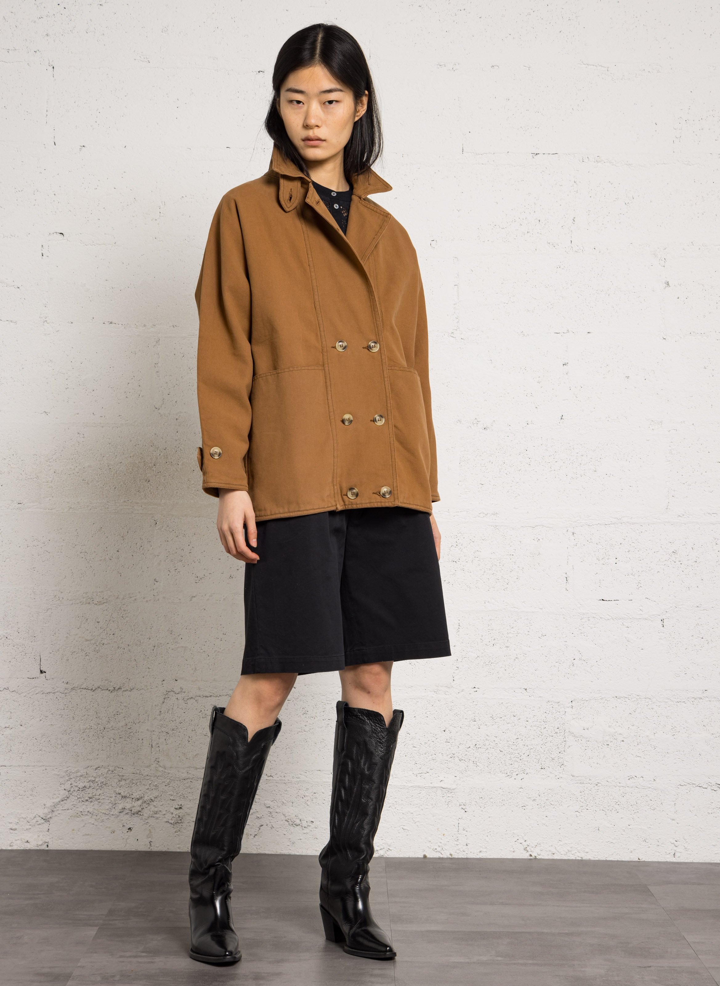 Oversize-Jacke aus Baumwolle mit Stehkragen LEON & HARPER Braun