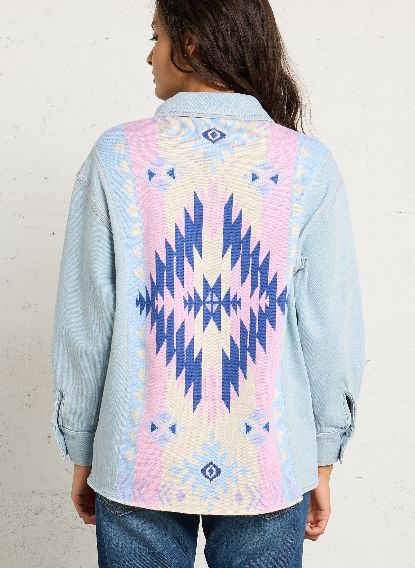 Oversized jacket with classic embroidered cotton collar BERENICE Blue