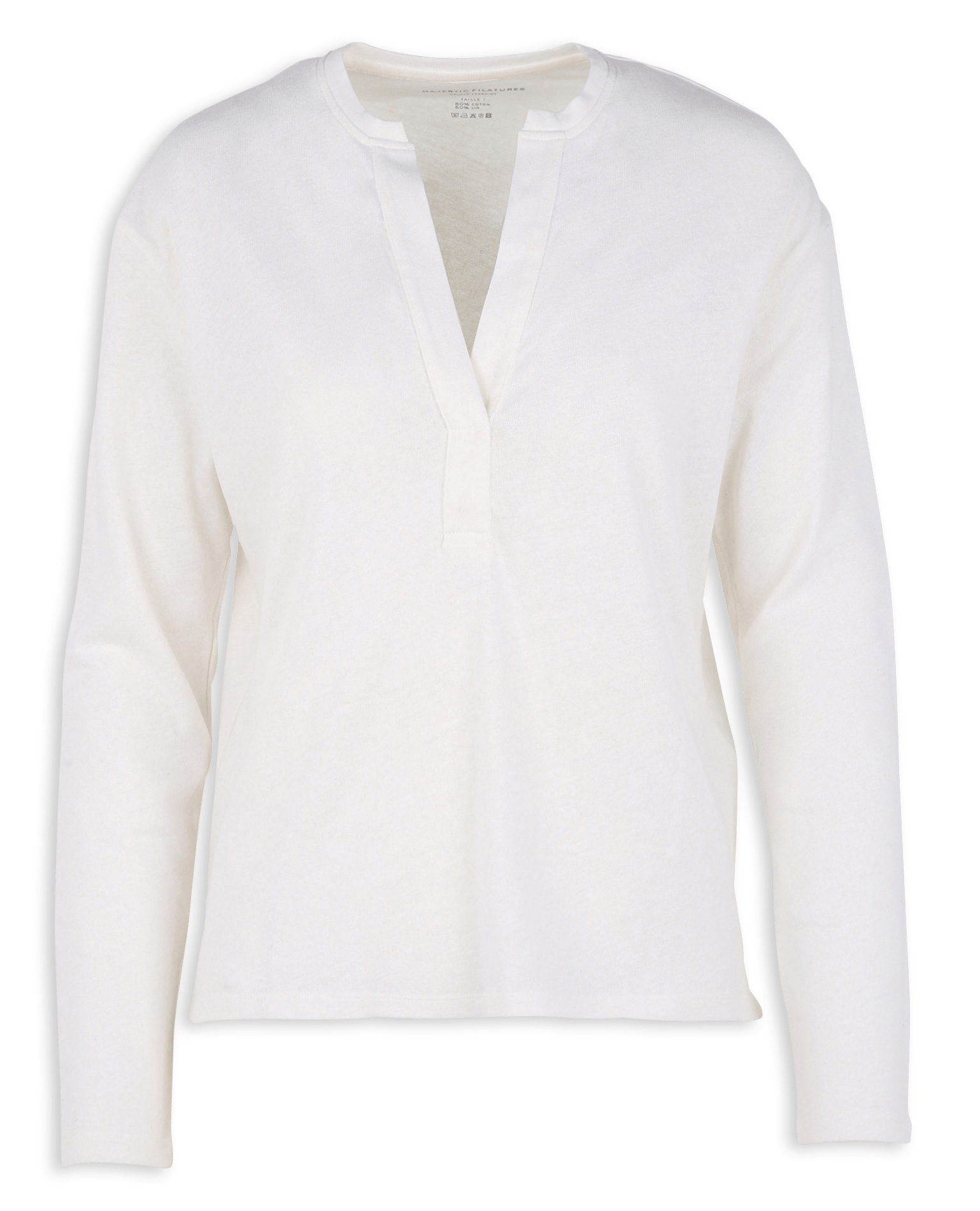 V-neck t-shirt in blended cotton and linen MAJESTIC FILATURES Beige