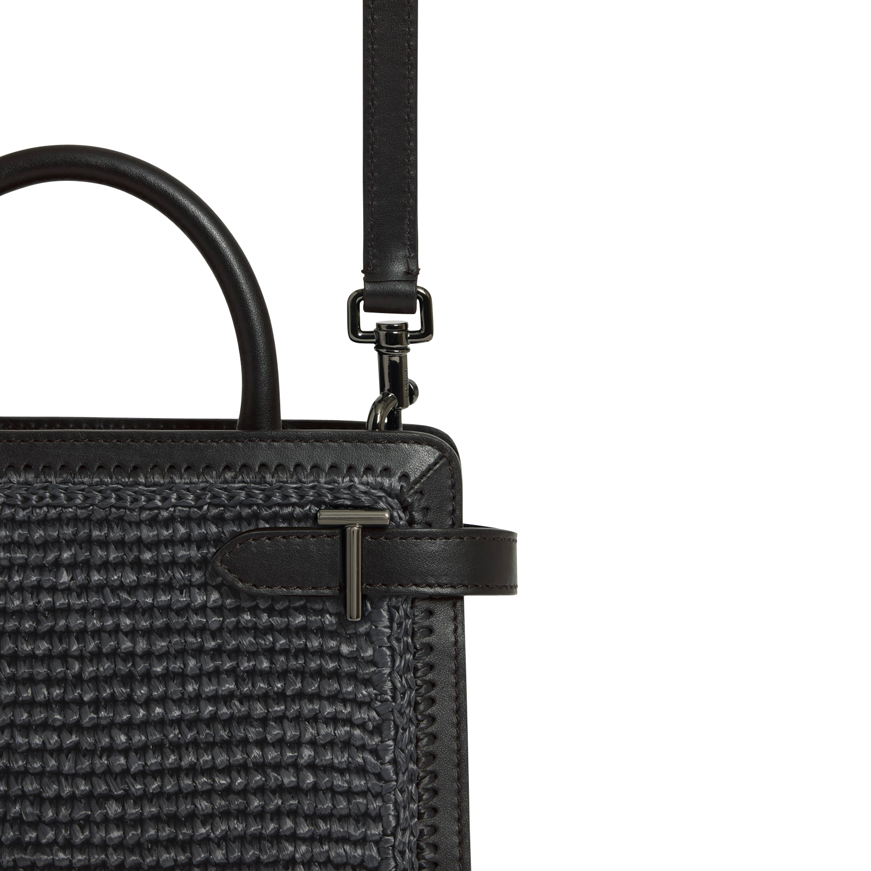 Kleine Handtasche mit Raphia-Effekt aus Leder. LE TANNEUR Schwarz