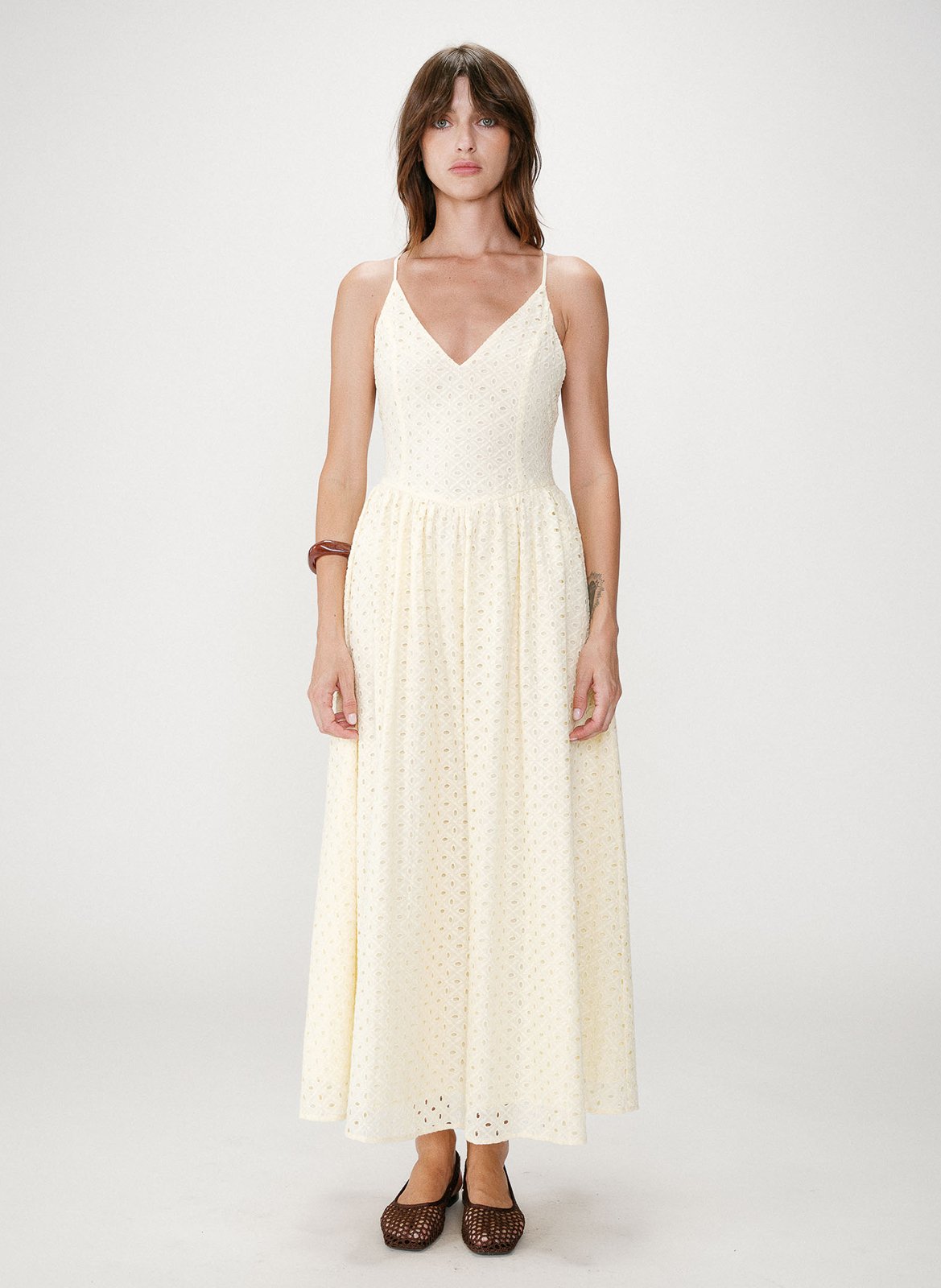 Langes Baumwollkleid mit V-Ausschnitt GRACE ET MILA Gelb