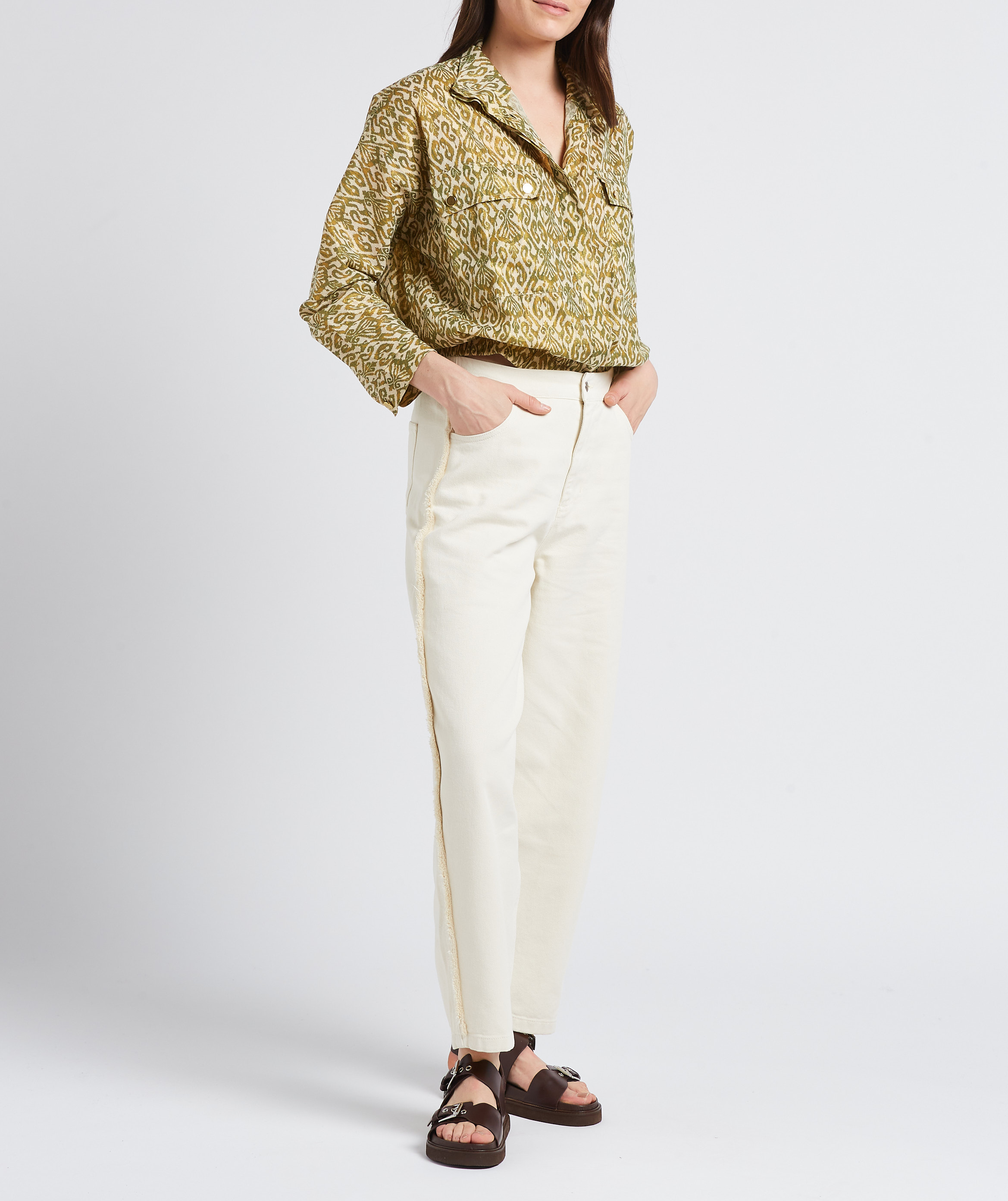 Straight high-neck printed cotton jacket LA PETITE ETOILE Khaki