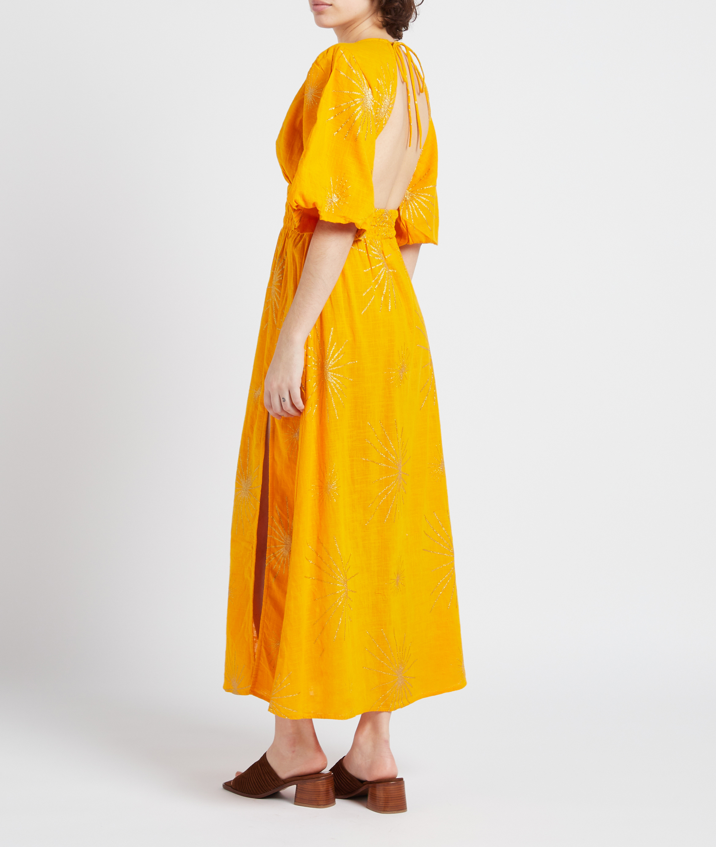 Long metallic cotton V-neck dress SUNDRESS Orange