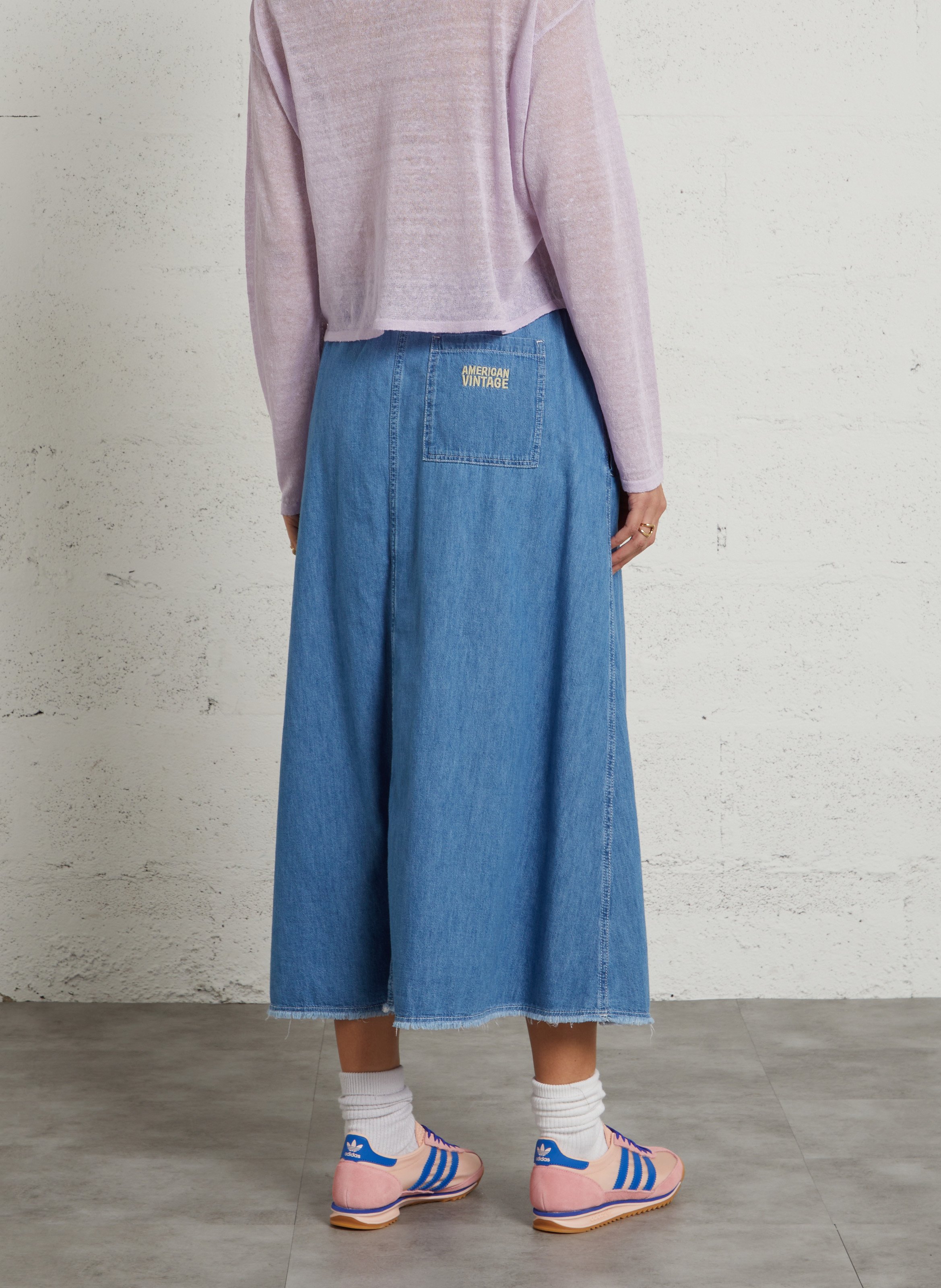 Jupe midi en coton AMERICAN VINTAGE Bleu