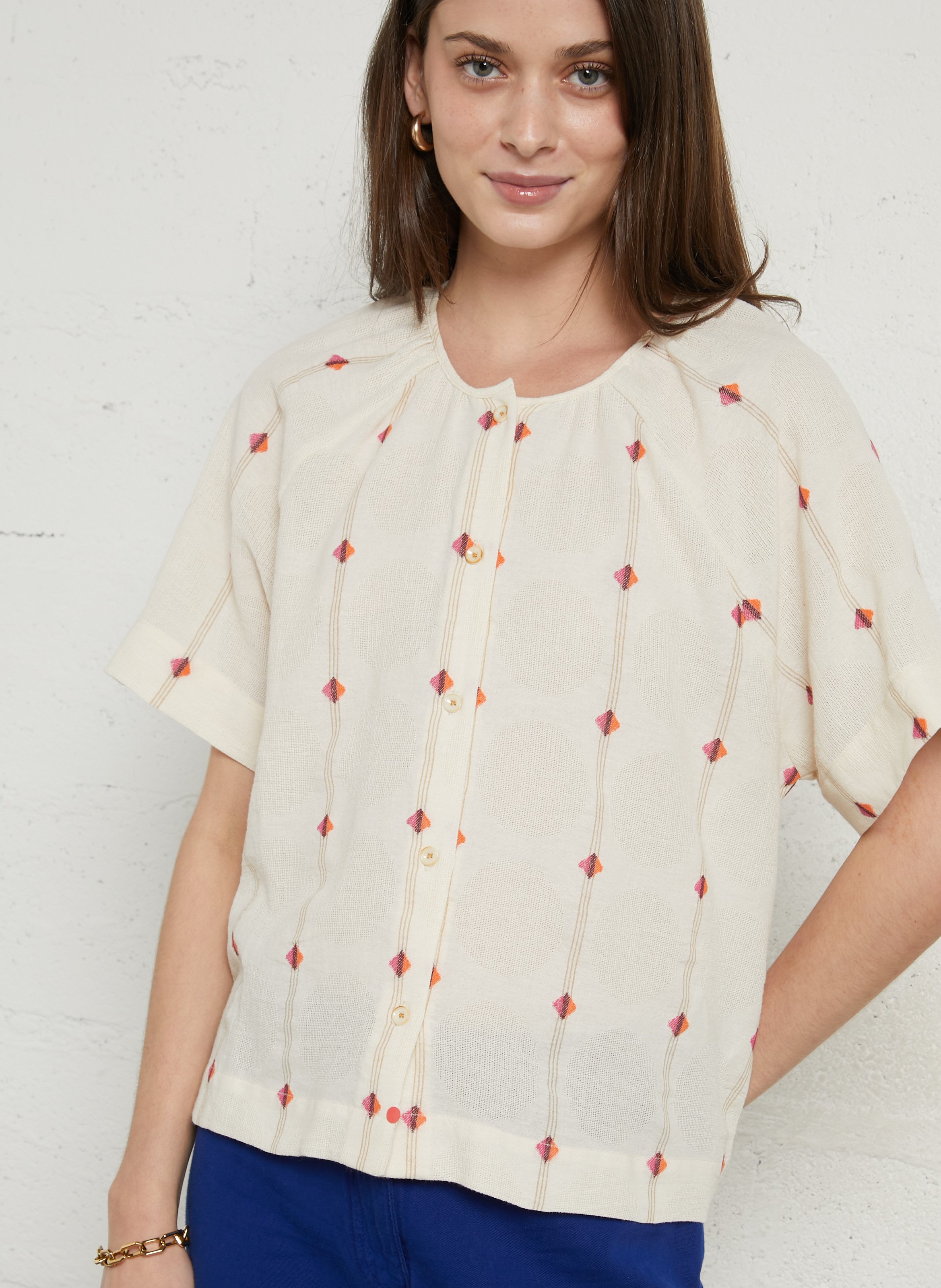 Blouse manches courtes imprimée TINSELS Beige