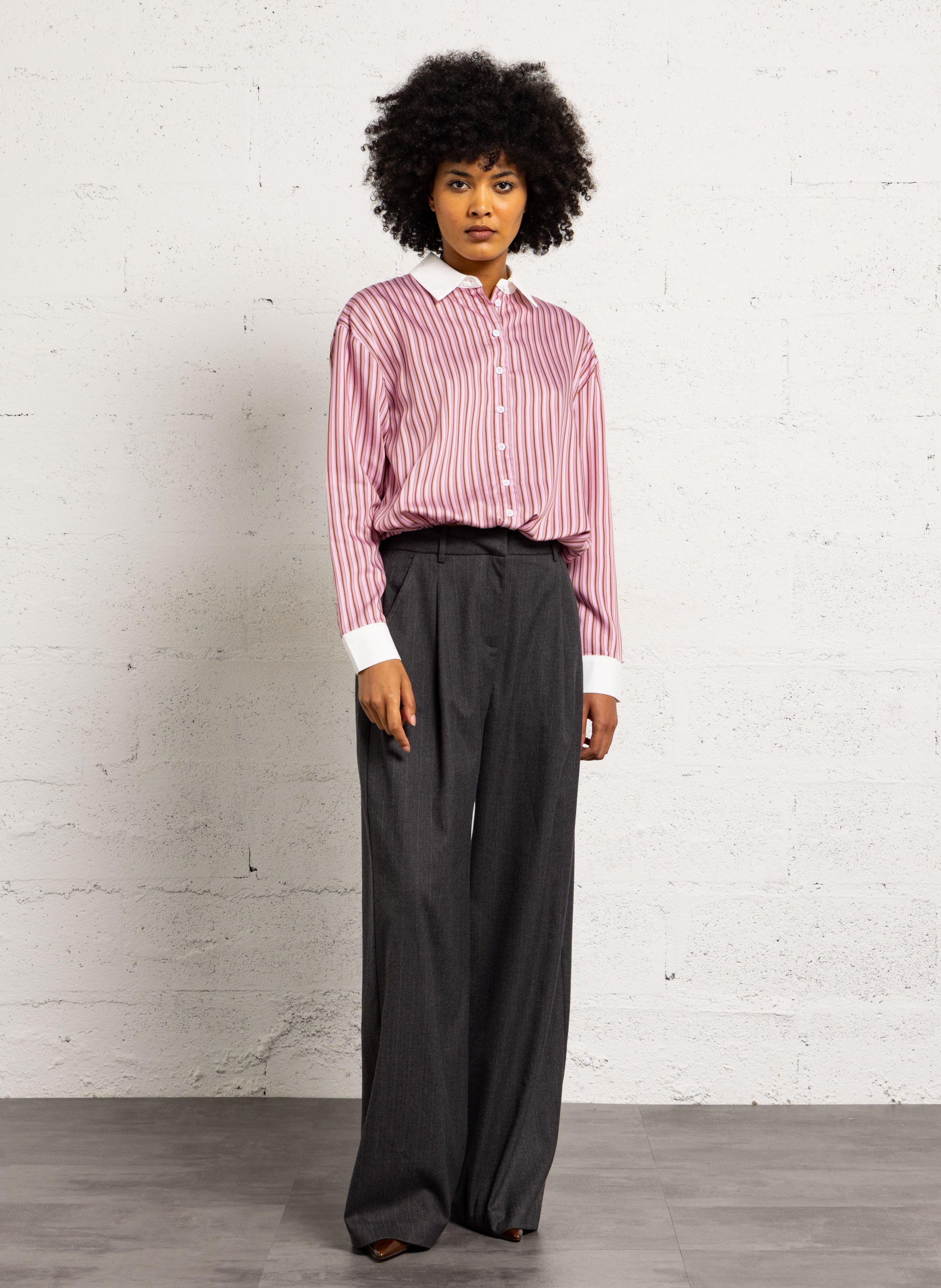 Oversized striped shirt with classic collar SUNCOO Pink