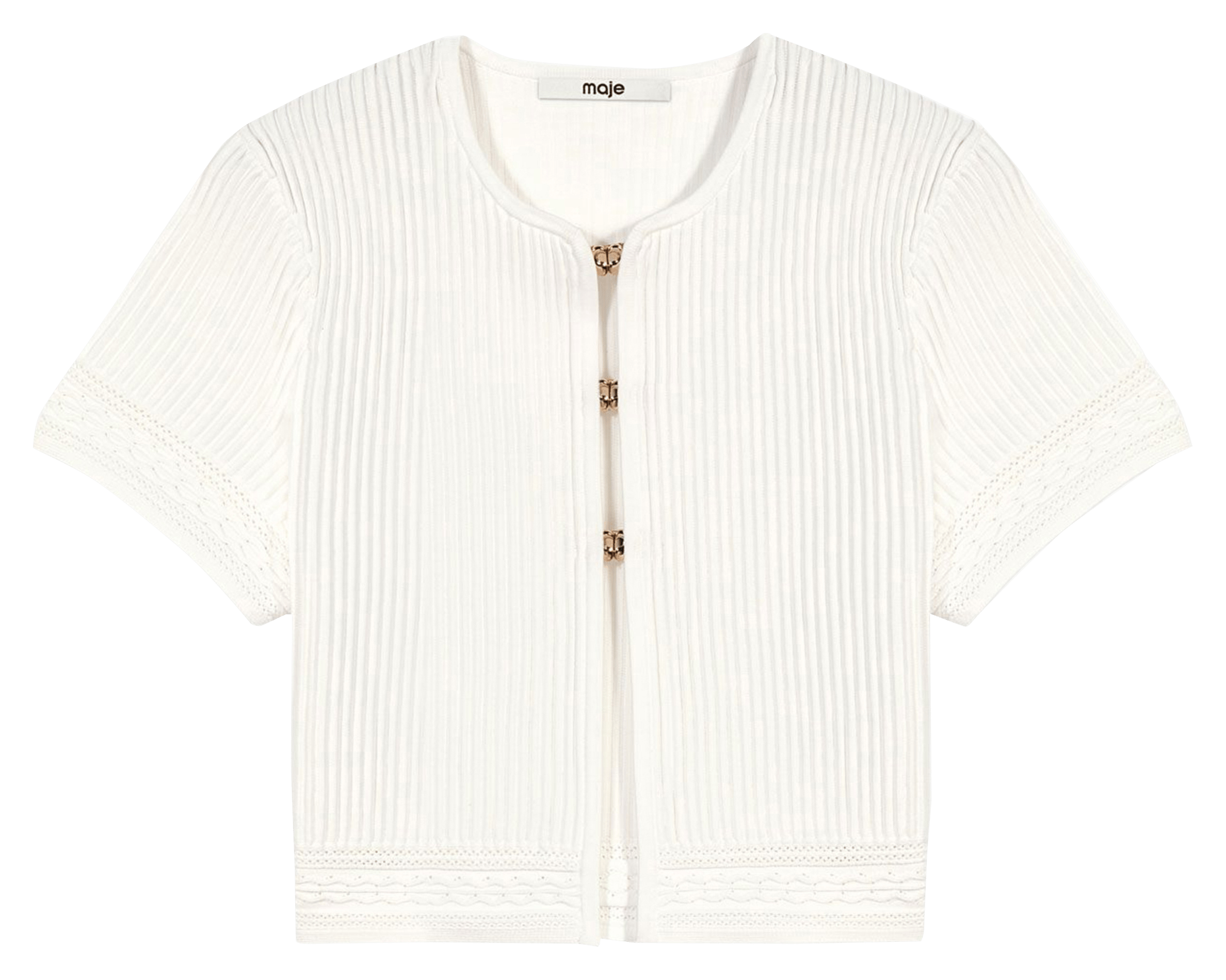 Cardigan côtelé droit MAJE Blanc