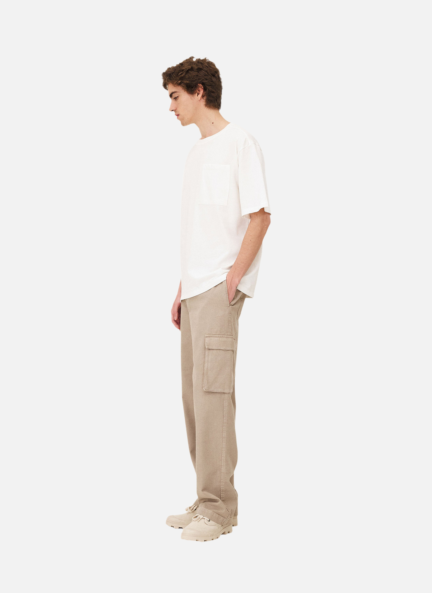 Wide military cargo pants in greige Noyoco Beige