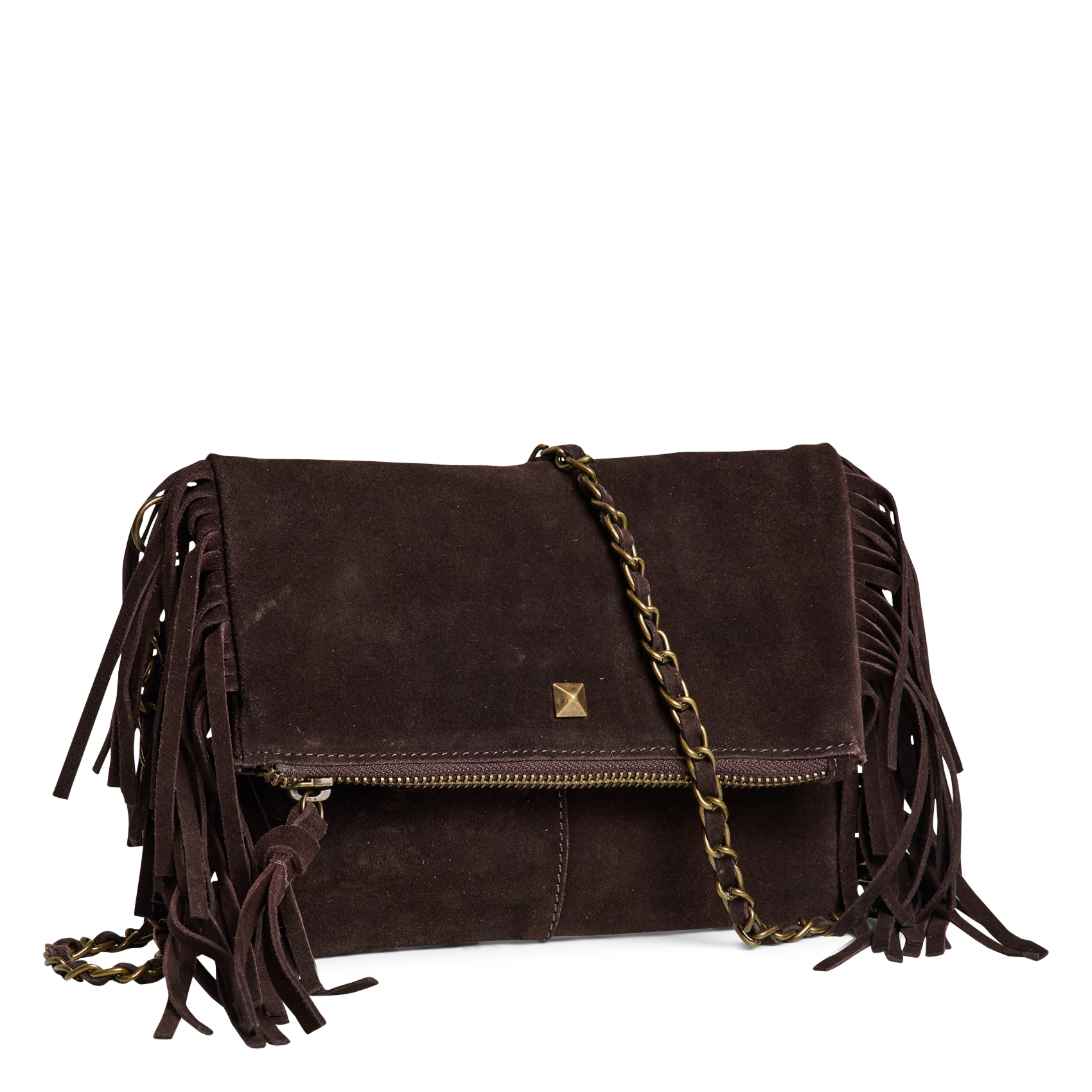 Leather shoulder bag PIECES Brown