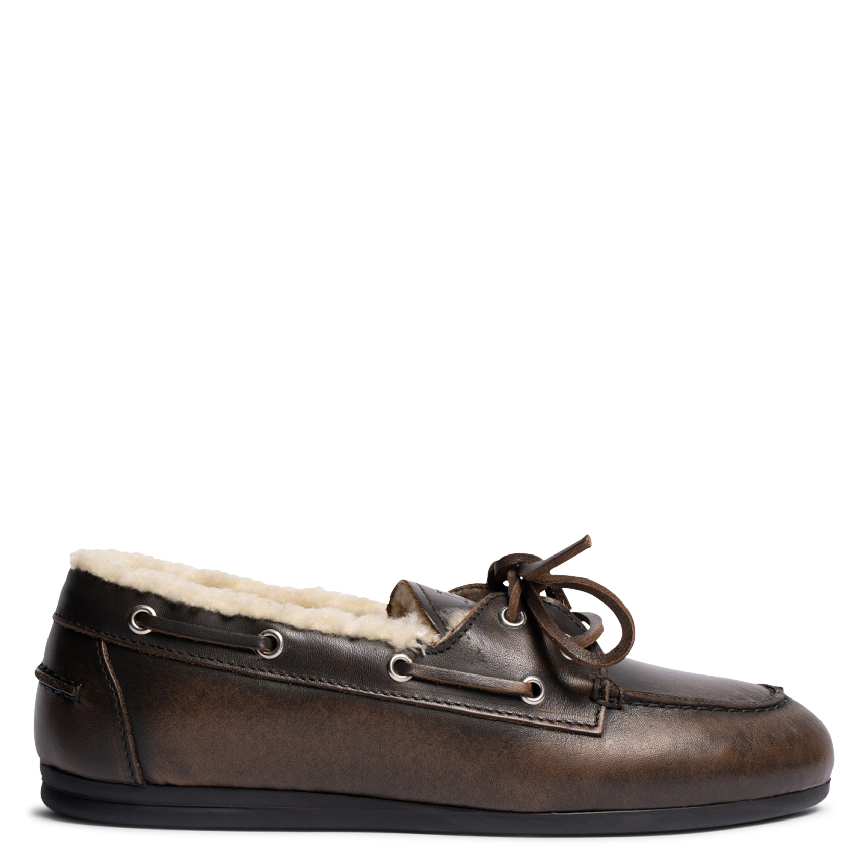 Mocasines con cordones de cuero mixto forrados POSA Marron