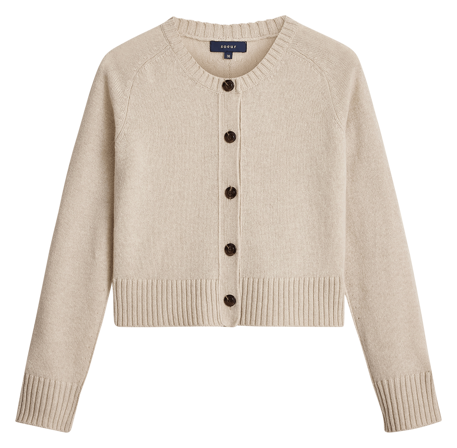 Ronde hals recht wollen vest SOEUR Beige